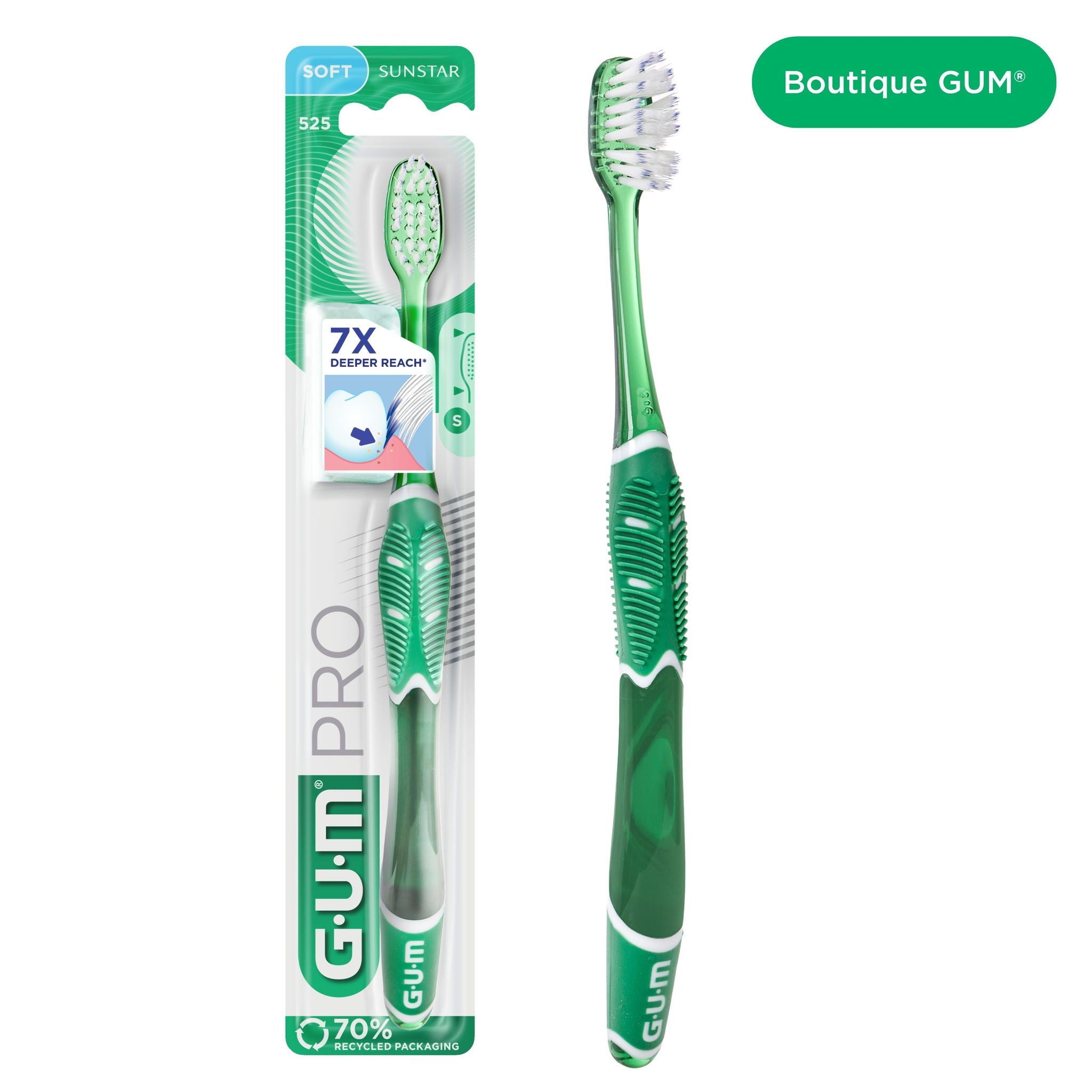 Product catalogue hub images - 525BTM-GUM-PRO-TOOTHBRUSH-COMPACT-SOFT-GREEN-hero-DTC