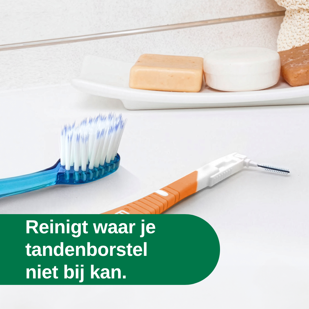 GUM BI-DIRECTION interdental brush with GUM PRO Toothbrush in the bathroom