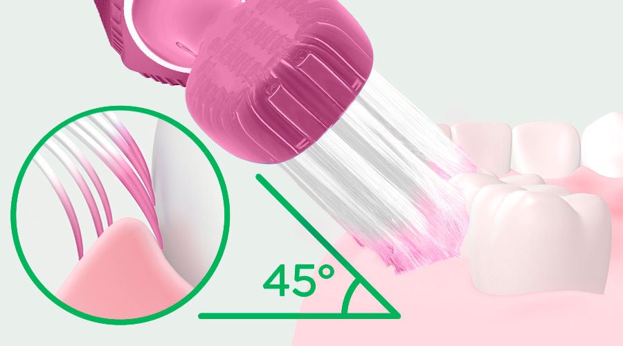 GUM PRO SENSITIVE toothbrush at the right angle 45° while cleaning deeply