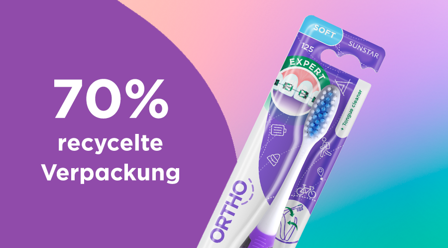 GUM TRAVEL ORTHO Toothbrush with recycled packaging