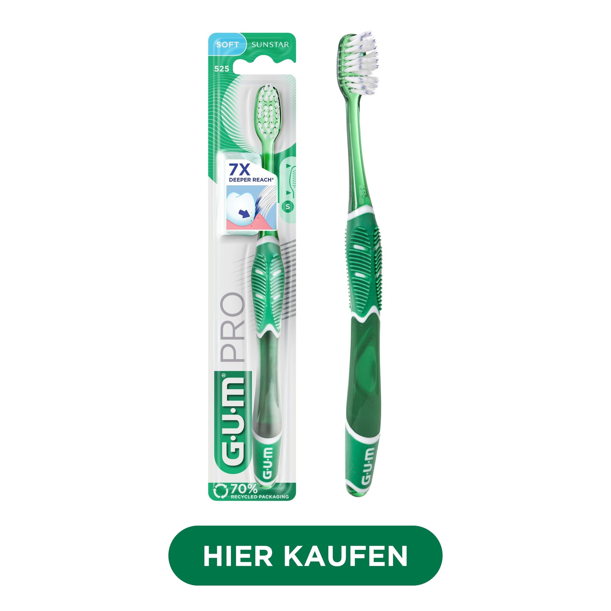 FR_IT_DE_Product catalogue hub images_with-badge_120625 - 525BTM-GUM-PRO-TOOTHBRUSH-COMPACT-SOFT-GREEN-hero-DTC