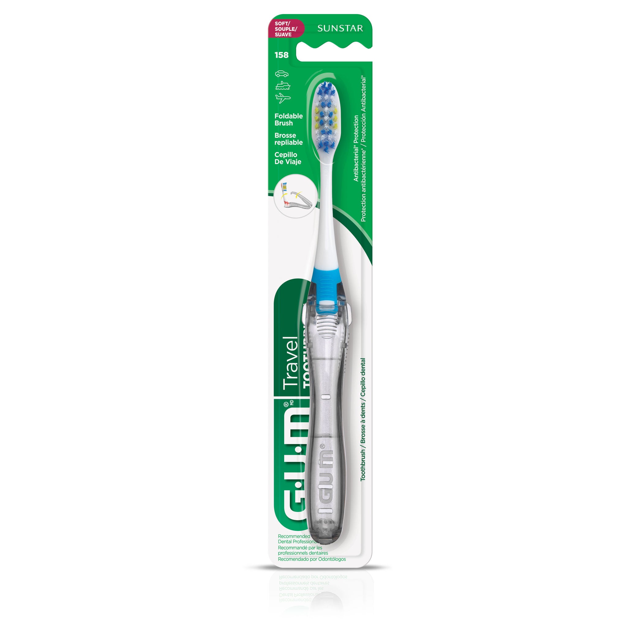 Brosse a dents de voyage, Pliable, Poils Souples, GUM Brosse a dents de voyage, Pliable, Poils Souples, GUM