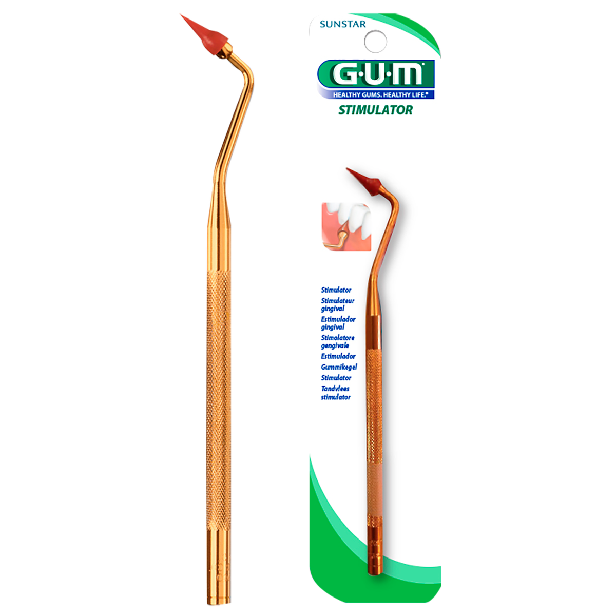 GUM® STIMULATOR Gently massages the gums and stimulates blood flow
