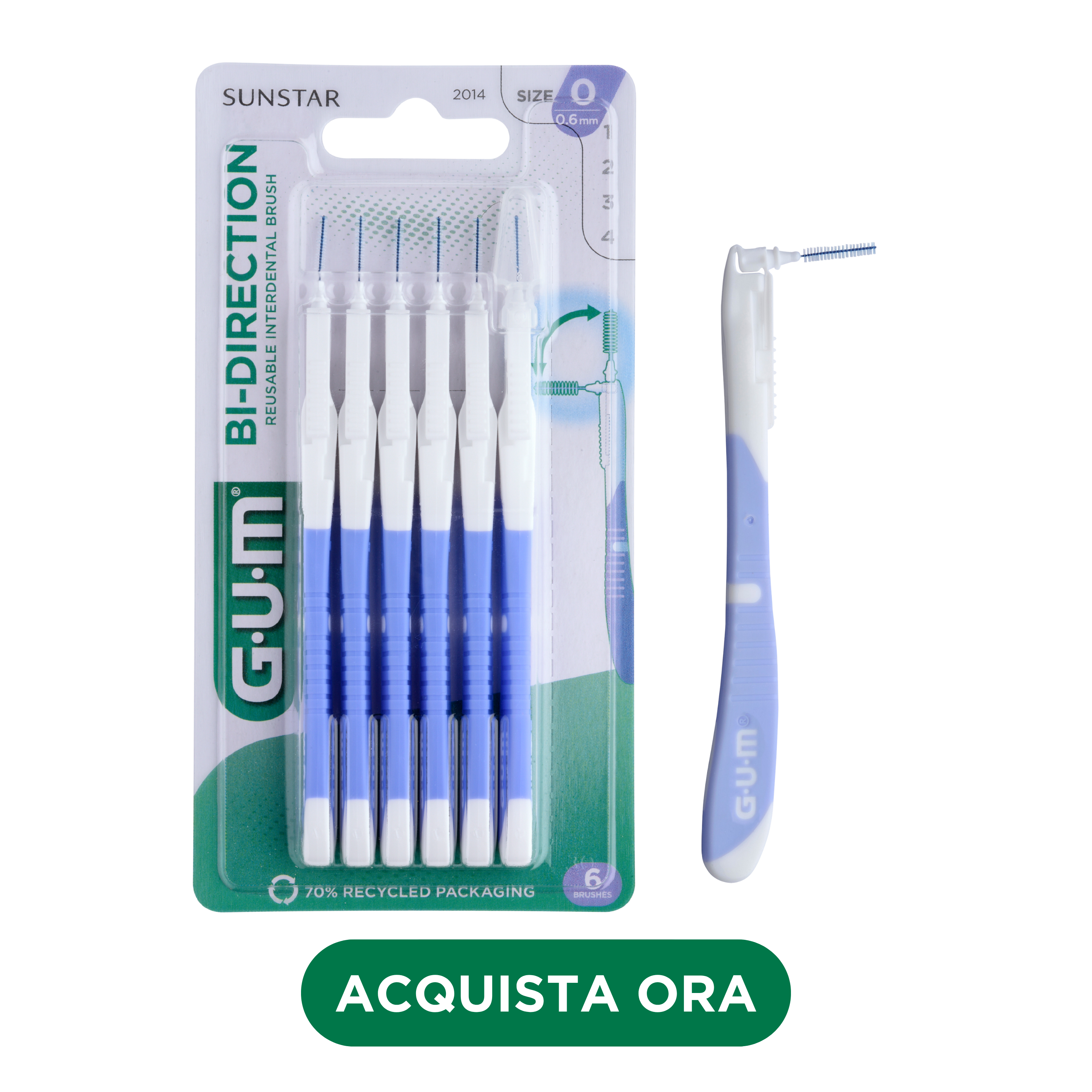 FR_IT_DE_Product catalogue hub images_with-badge_120625 - 2014MA6-GUM-BI-DIRECTION-INTERDENTAL-BRUSH-0-6MM-6CTS-IT-hero-with-badge-DTC