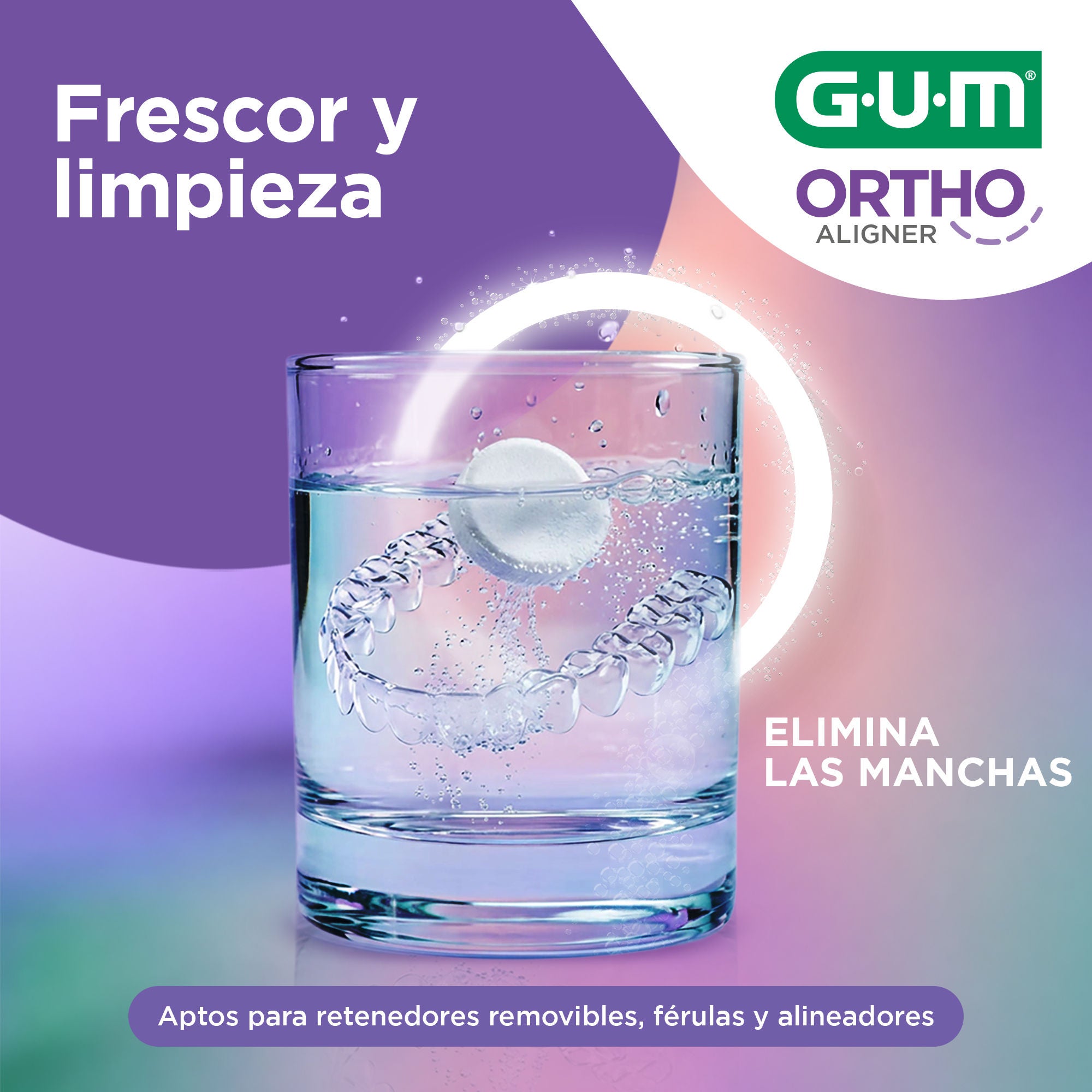 Logo GUM ORTHO Aligner y alineador en un vaso