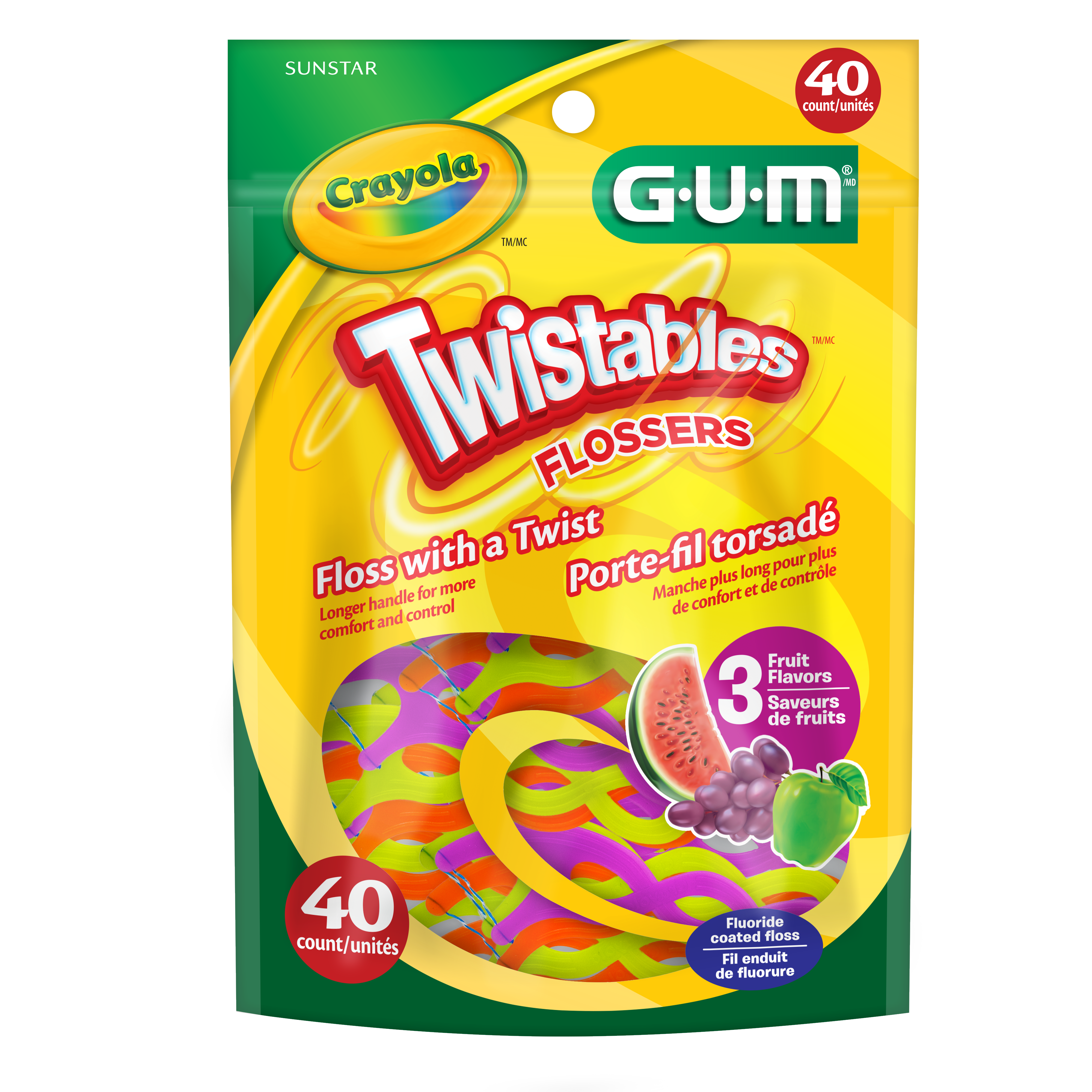 GUM CRAYOLA TWISTABLES Kids' Flossers, Fluoride Coated, 3+