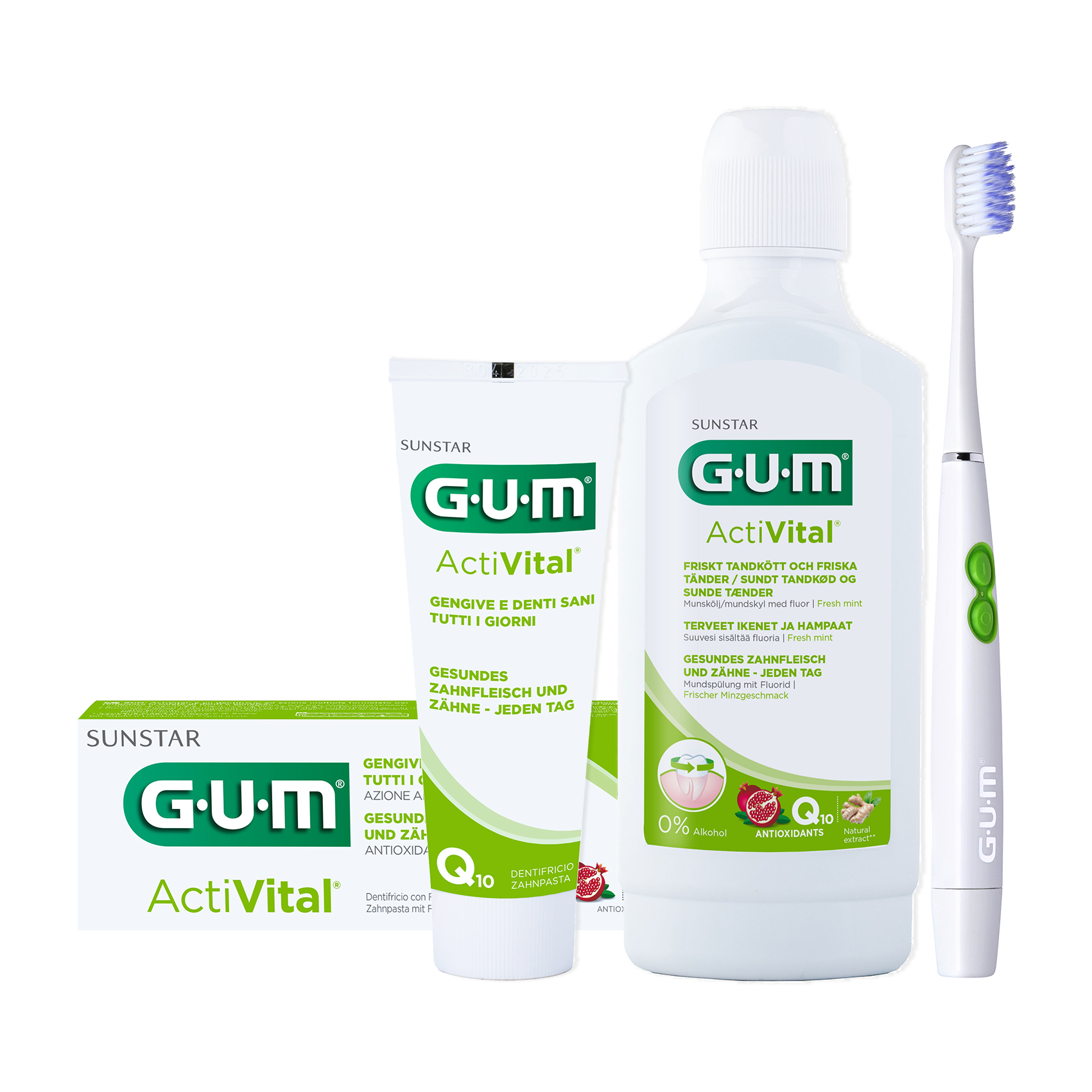 GUM ActiVital® Mundspülung, Zahnpasta und GUM SONIC DAILY Schallzahnbürste - für die tägliche Pflege