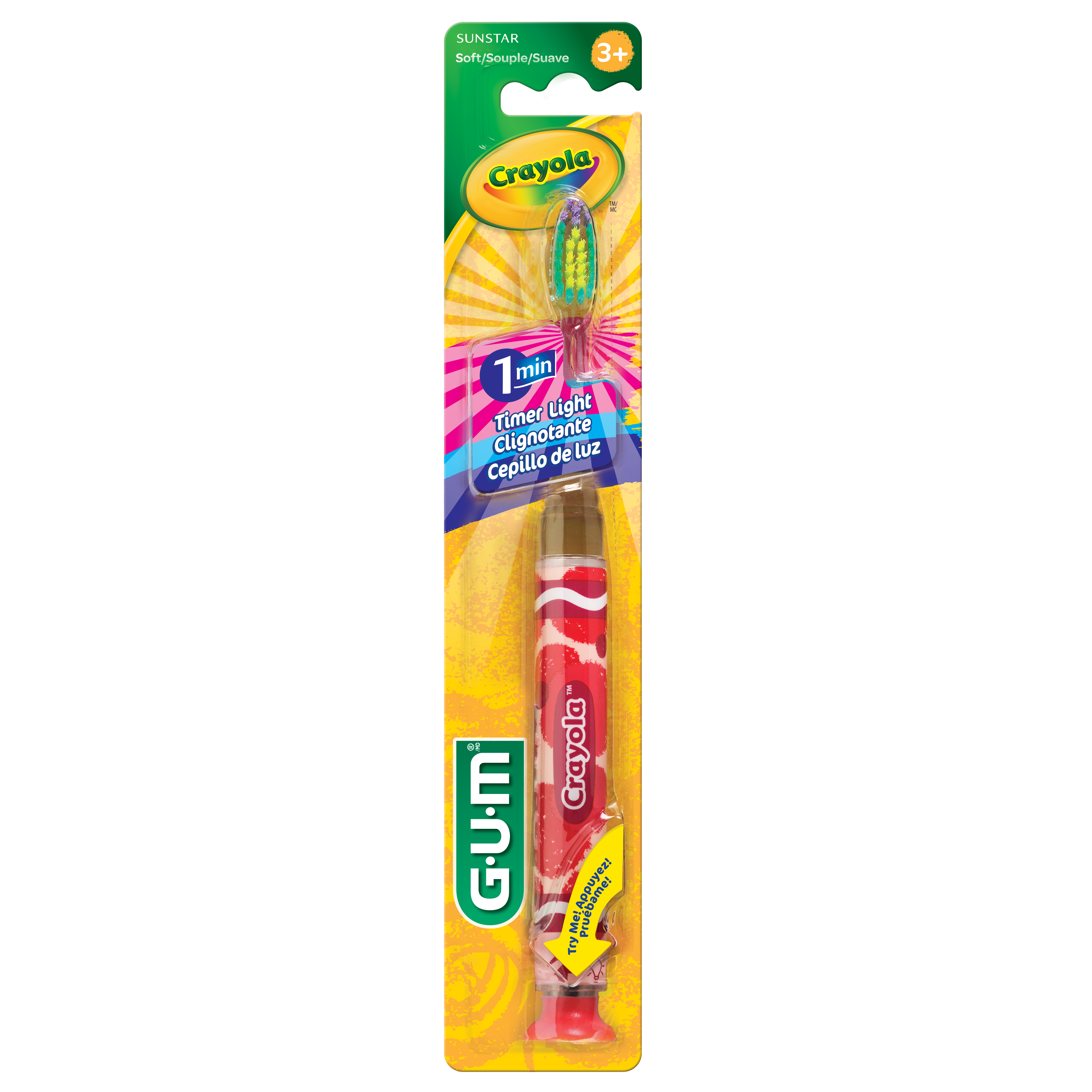 GUM CRAYOLA Kids Timer Light Toothbrush, Soft Bristles, 3+