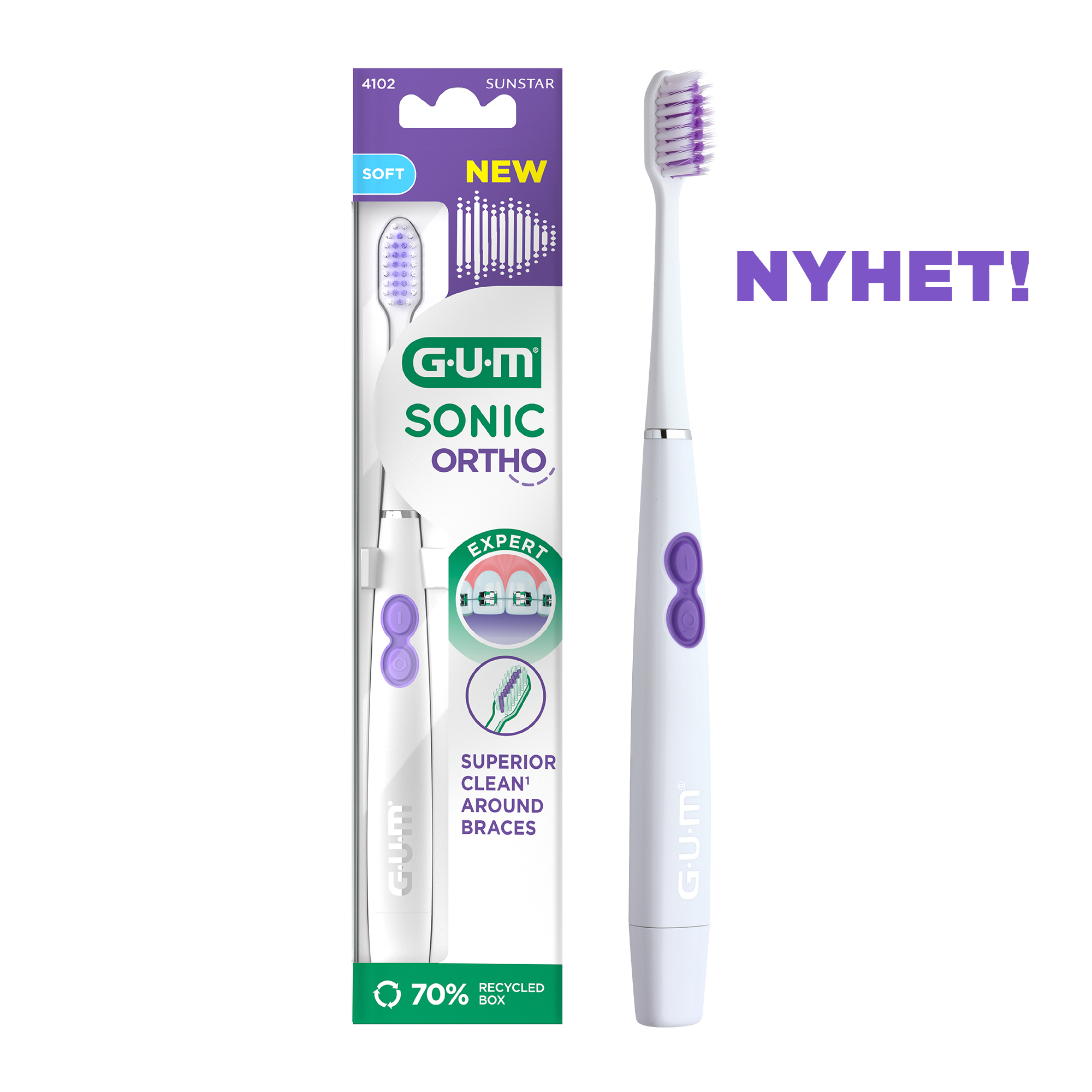 GUM SONIC ORTHO batteritannbørste med nyhetstekst