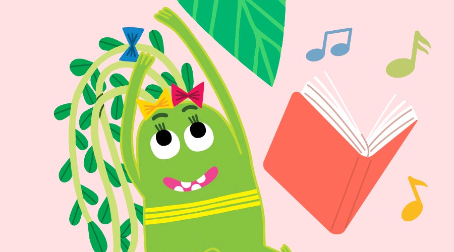 Der grüne GUM Jungle Buddy singt und hat Spaß