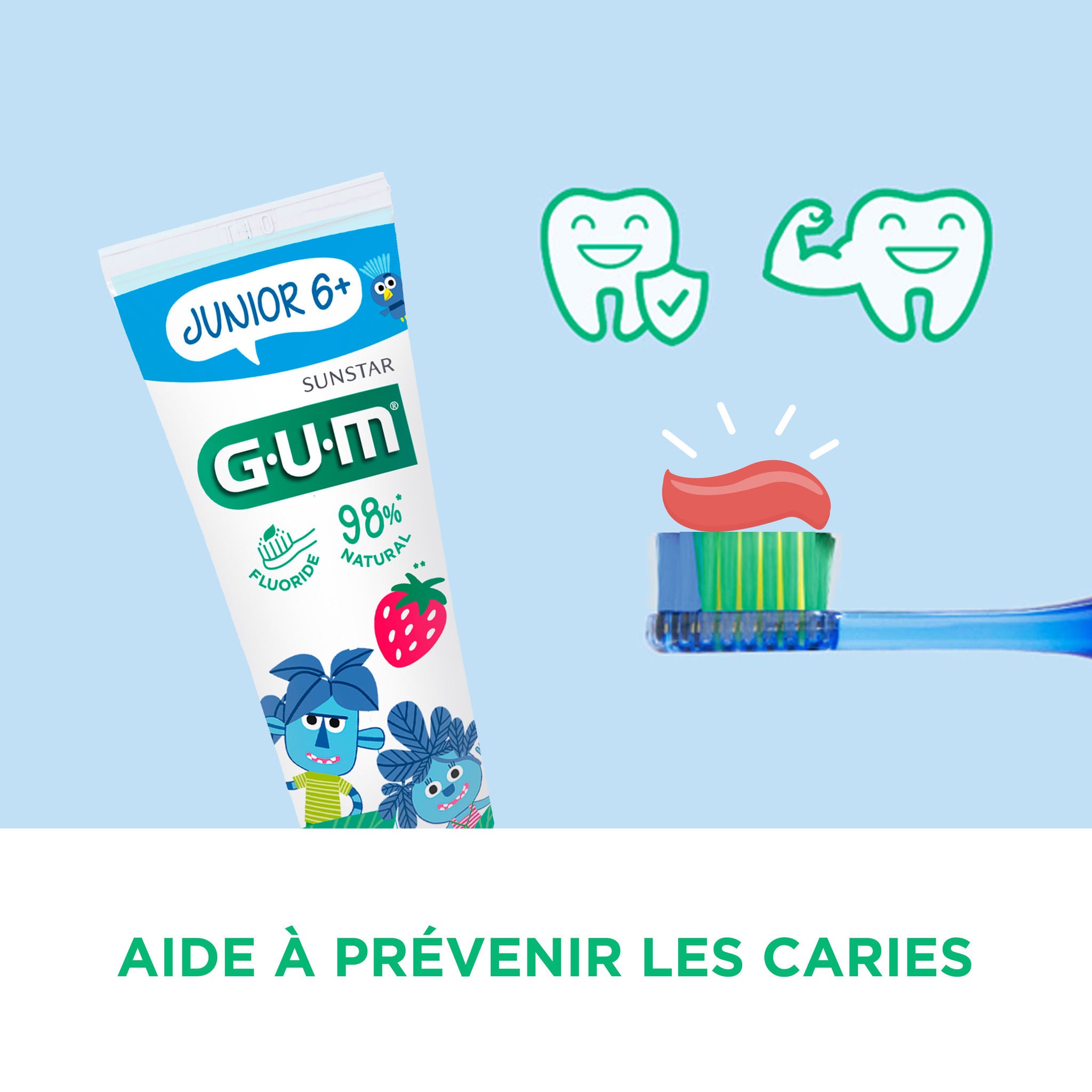 GUM JUNIOR Dentifrice avec quantité de dentifrice ajoutée sur la brosse à dents