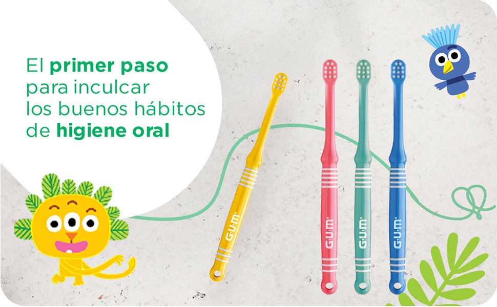 GUM BABY Cepillos de dientes en 4 colores y 2 Super Salvajes GUM