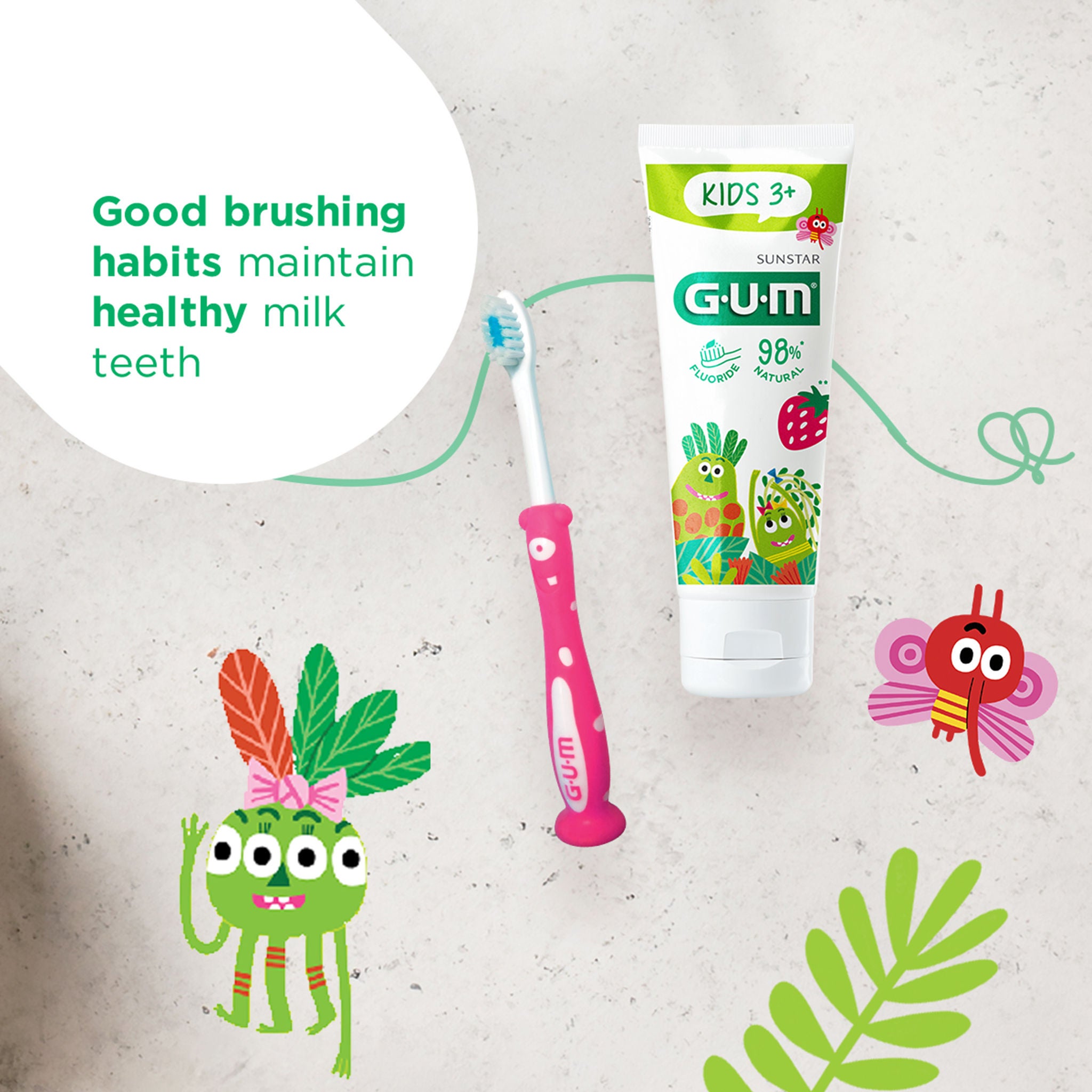GUM KIDS Toothbrush and GUM KIDS Toothpaste with fun elements