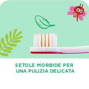 GUM BABY Spazzolino da denti posizionato lateralmente e una piuma illustrata sulle setole