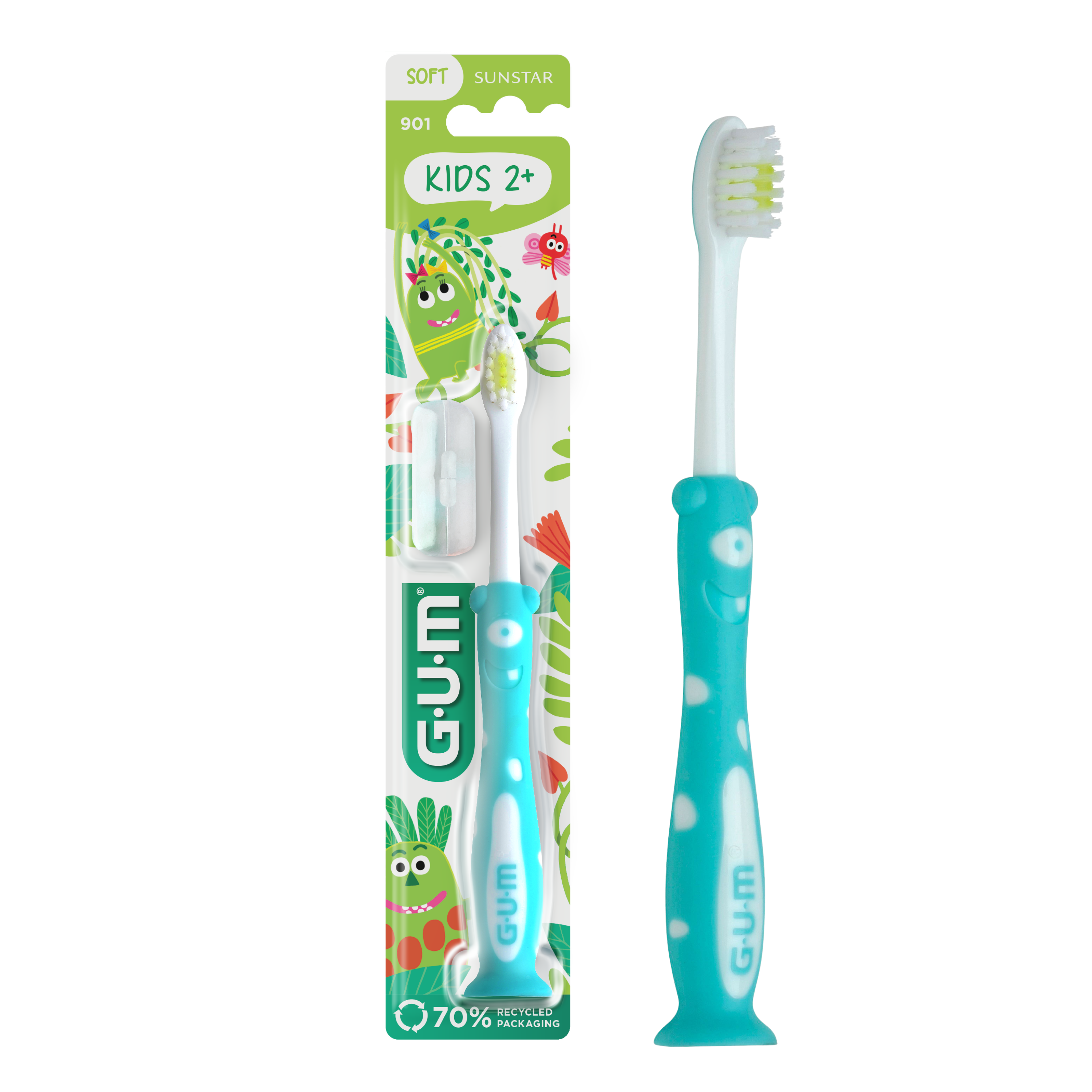 GUM KIDS Brosses à dents en 4 couleurs et 2 copains de la jungle