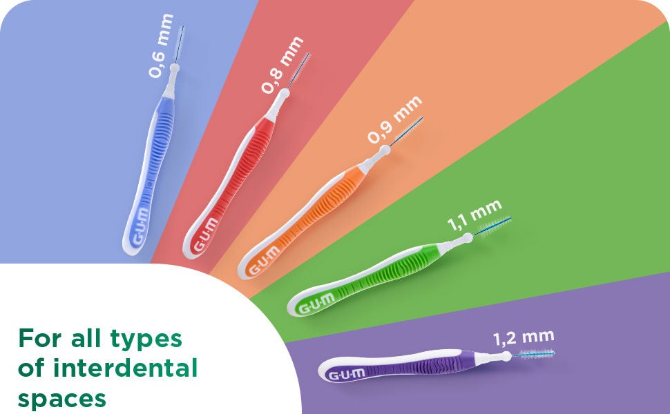 GUM TRAV-LER Interdental Brush shown like a fan in several sizes and colours
