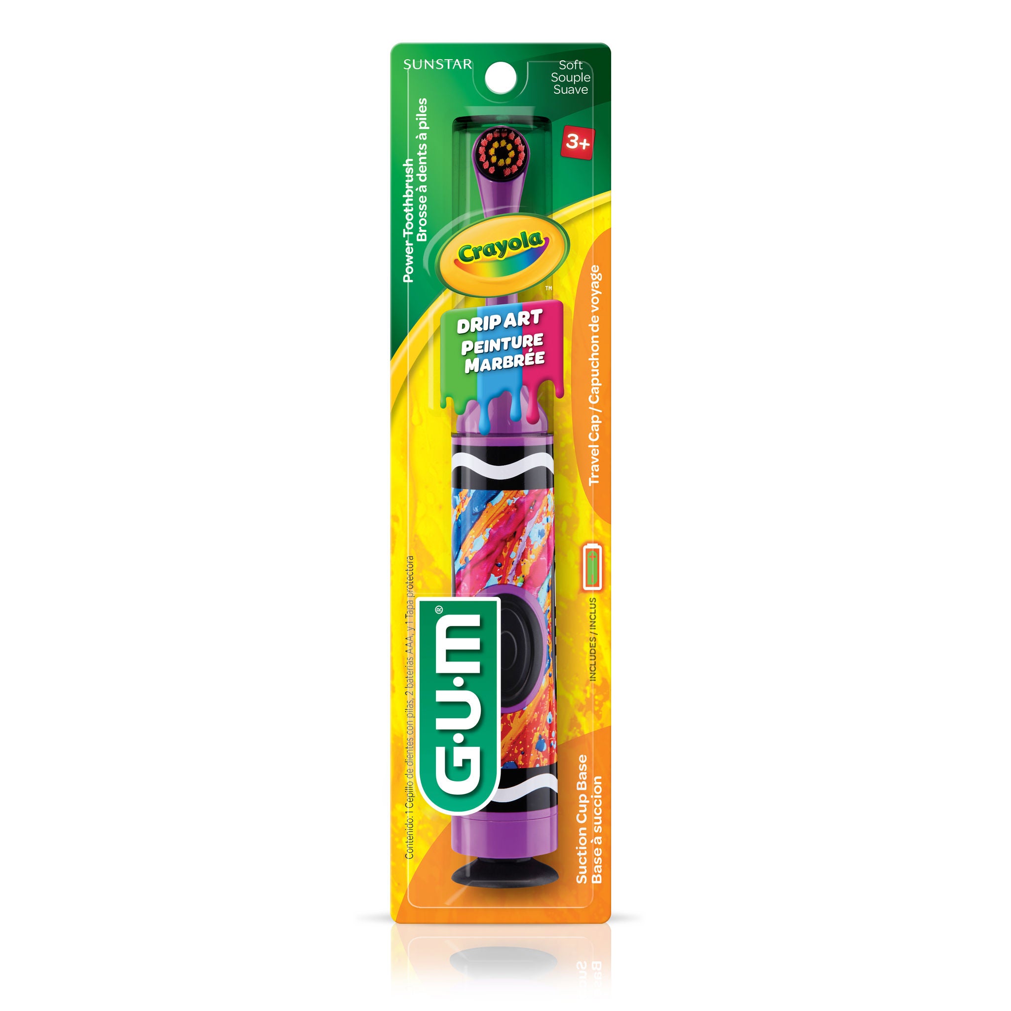 GUM CRAYOLA Kids Power Electric Toothbrush, Soft Bristles, 3+