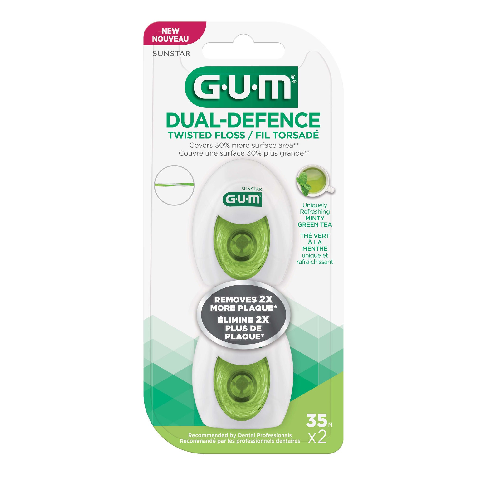 GUM DUAL-DEFENCE Twisted String Floss 2 x 35m