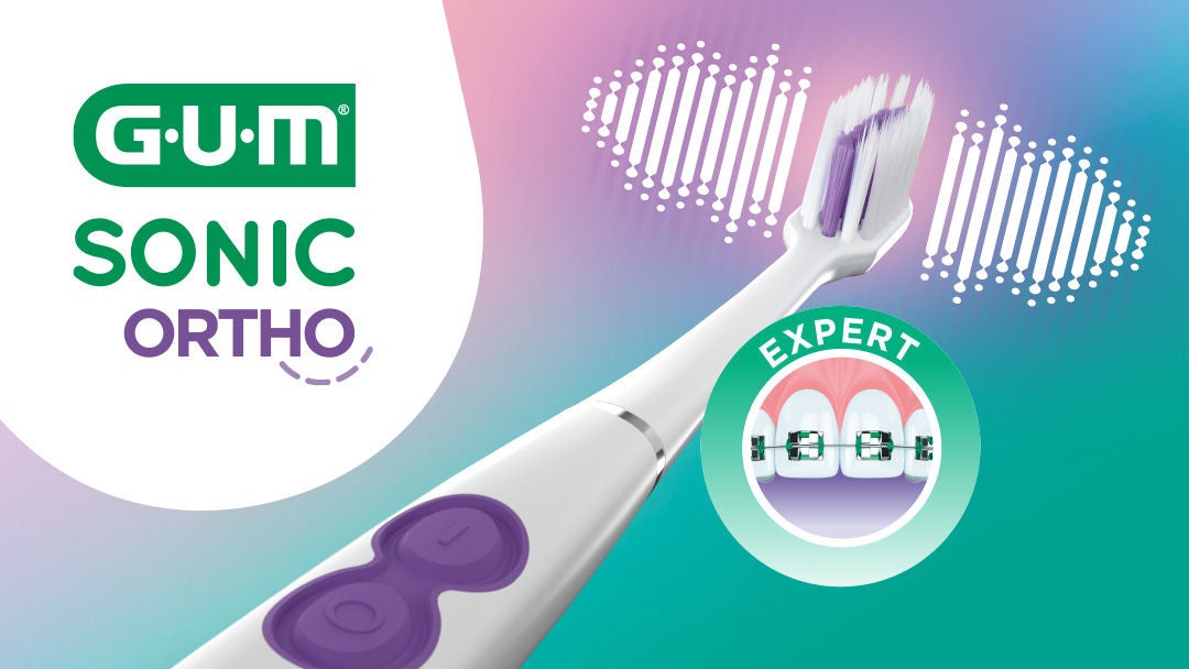 GUM SONIC ORTHO batteritandborste med soniska vibrationer för personer med tandställning