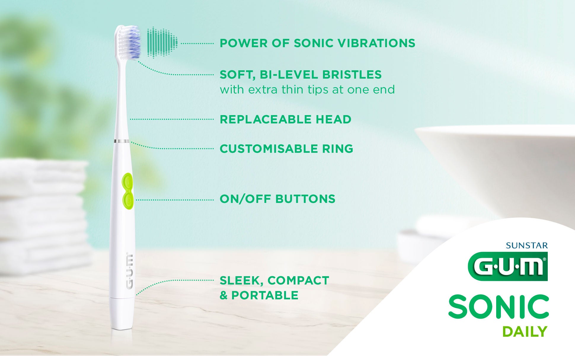 GUM SONIC DAILY toothbrush in white colour along with some beauty products