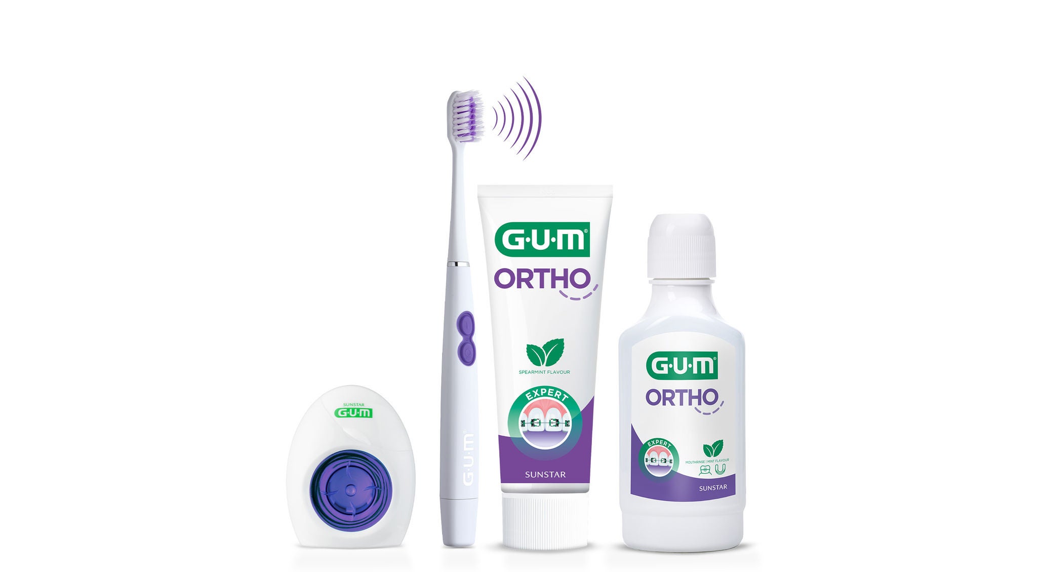 GUM ORTHO Floss. GUM Trav-ler interdental brush, GUM SOFT-PICKS PRO, GUM ORTHO toothbrush and toothpaste, GUM ORTHO mouthwash, GUM ORTHO WAX