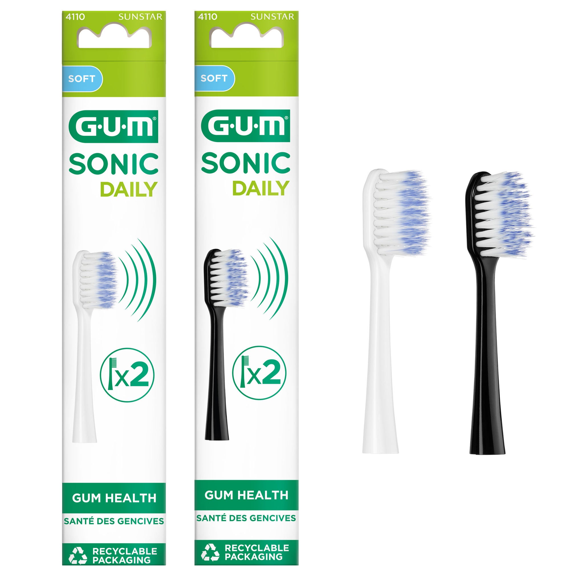 Recambios para el cepillo GUM SONIC DAILY en color blanco o negro