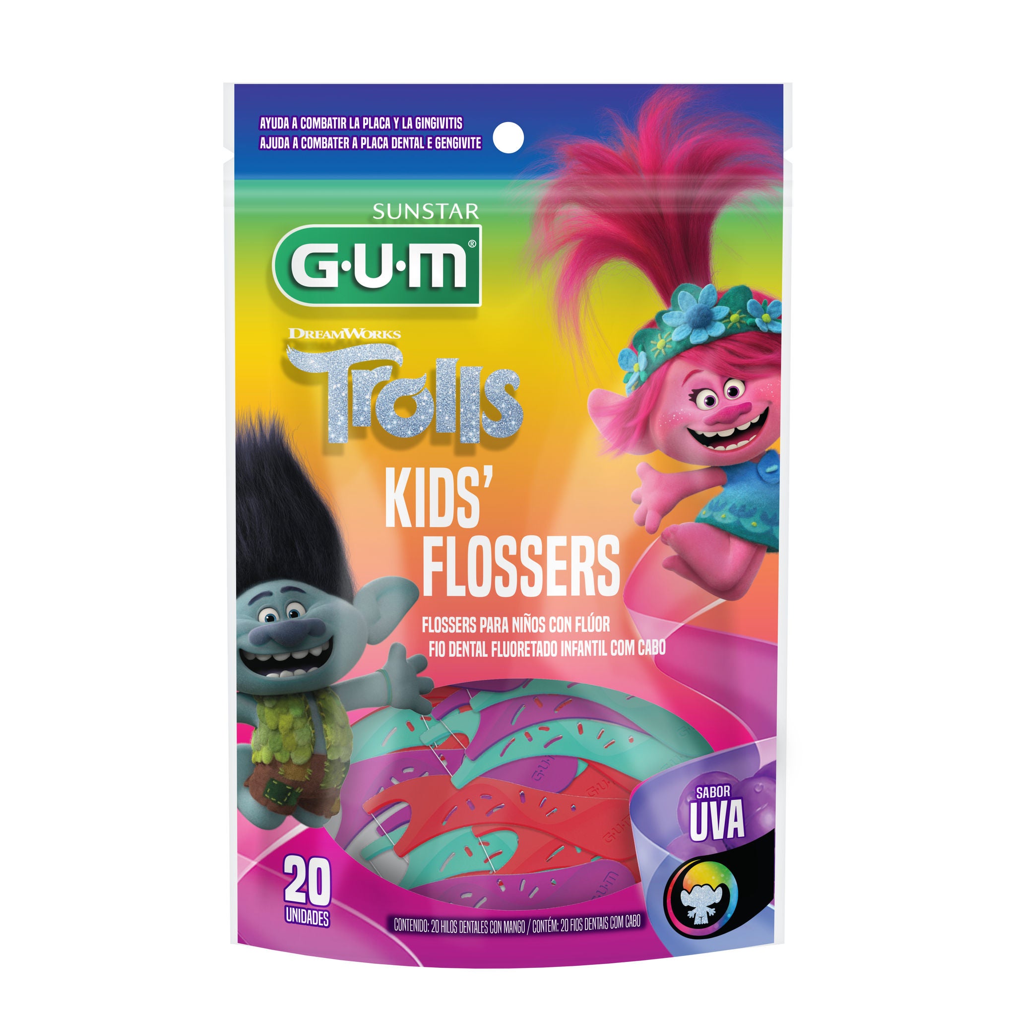 Fio Dental Com Cabo Flosser Infantil TROLLS GUM