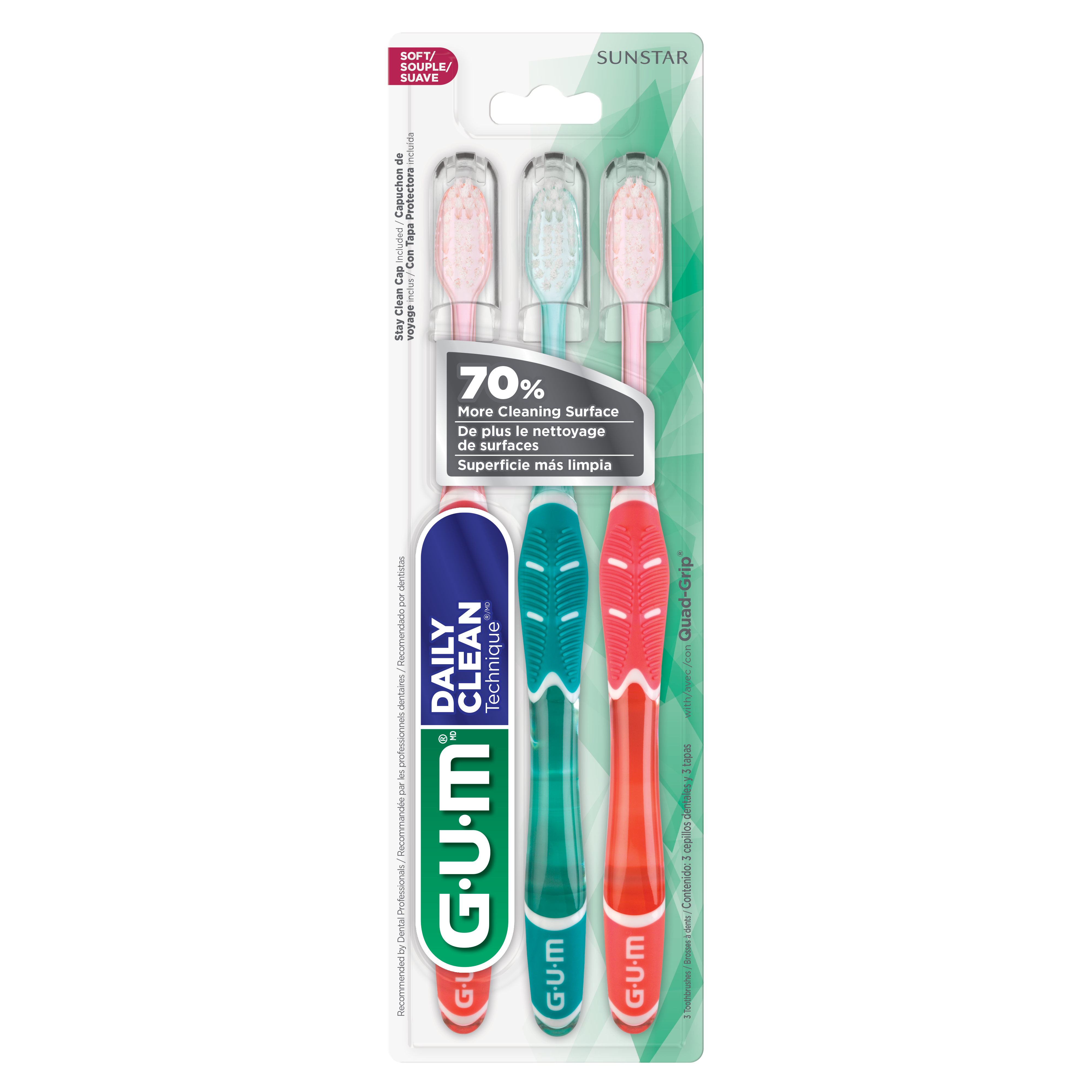 GUM TECHNIQUE Daily Clean Toothbrush, Compact, Soft Bristles