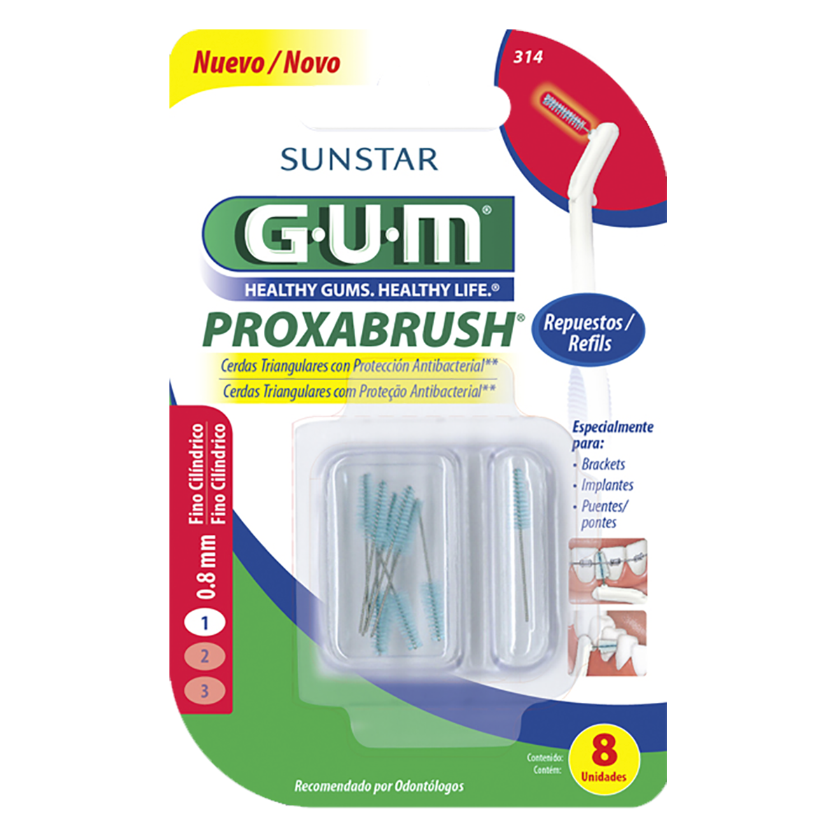 GUM Proxabrush Cepillos Interdentales Portatiles Repuesto 0,8mm