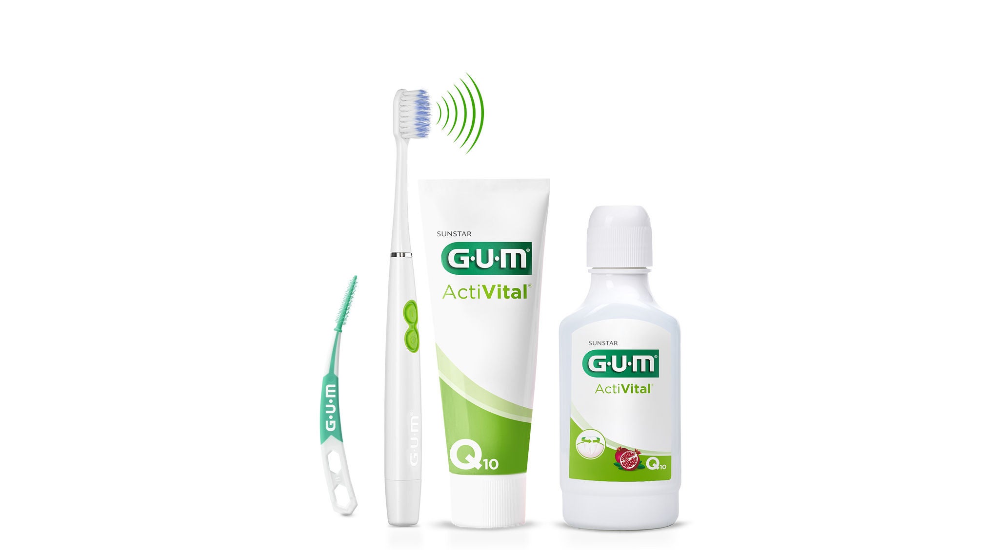 GUM SOFT-PICKS PRO interdental brush, GUM SONIC Daily toothbrush, GUM ActiVital Toothpaste, GUM ActiVital mouthrinse