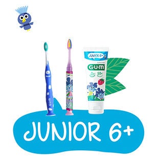 Dentifrice GUM JUNIOR, Brosse à dents GUM JUNIOR et Light-up, Bain de bouche GUM JUNIOR