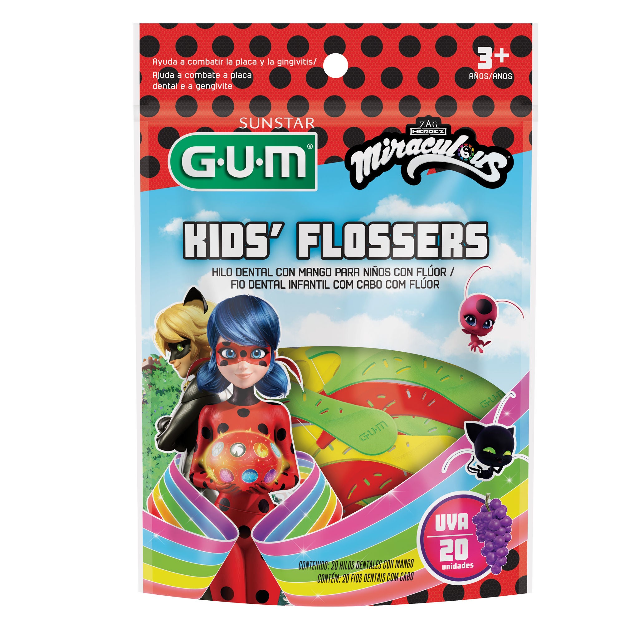 Fio Dental Com Cabo Flosser Infantil MIRACULOUS GUM