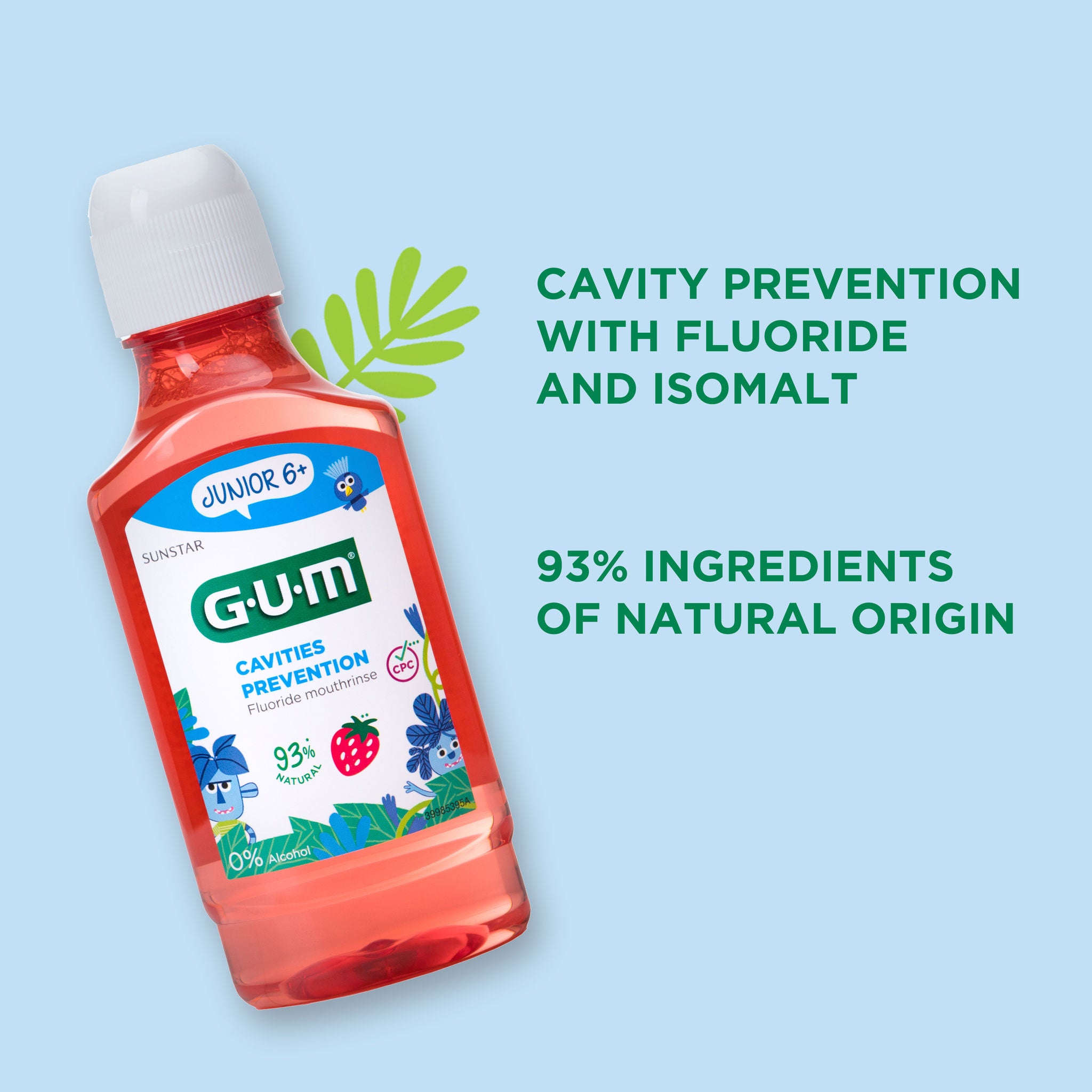 GUM JUNIOR 6+ mouthwash placed a bit sideways