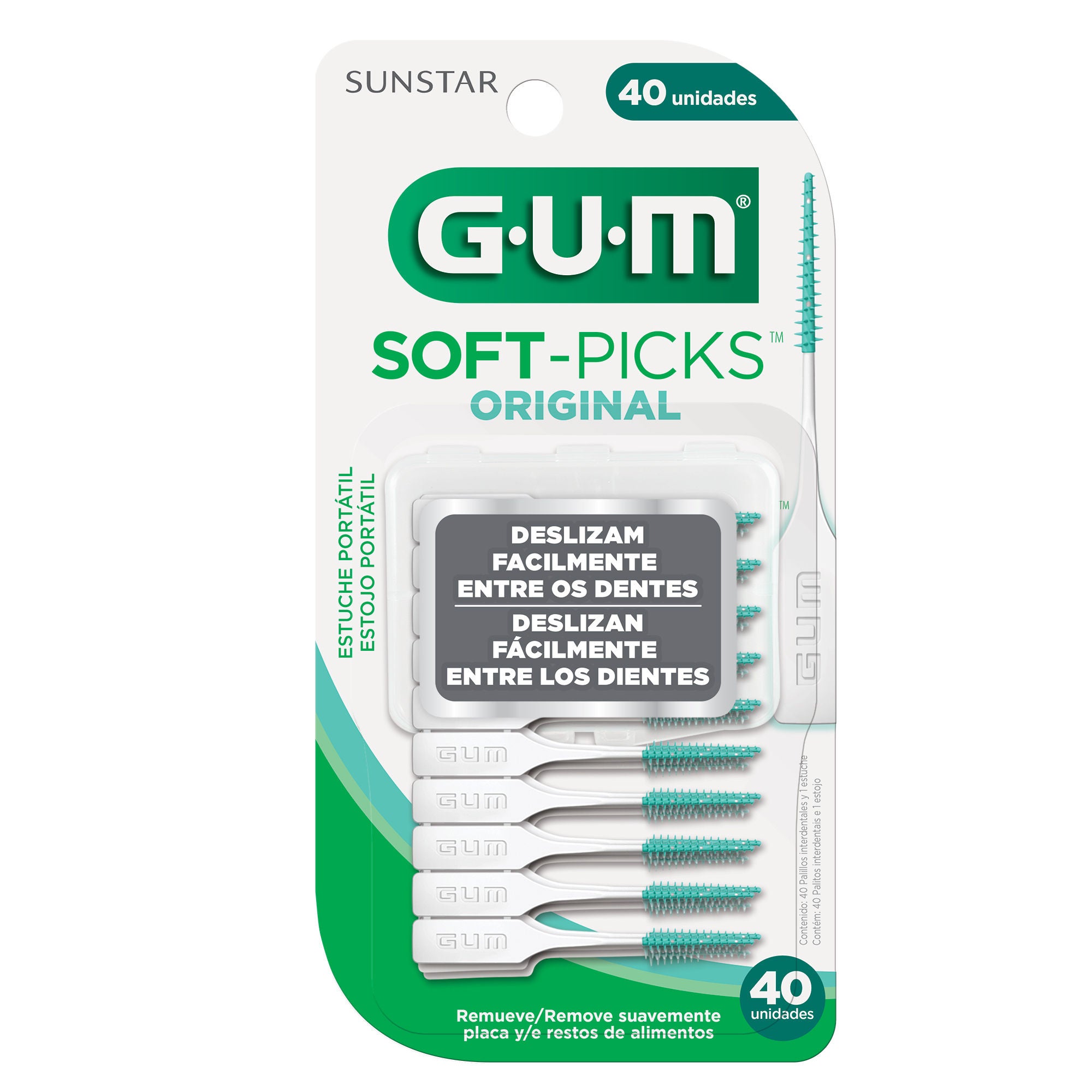 GUM Soft-Picks Original - Palillos Interdentales con punta de hule suave, estuche x 40u.