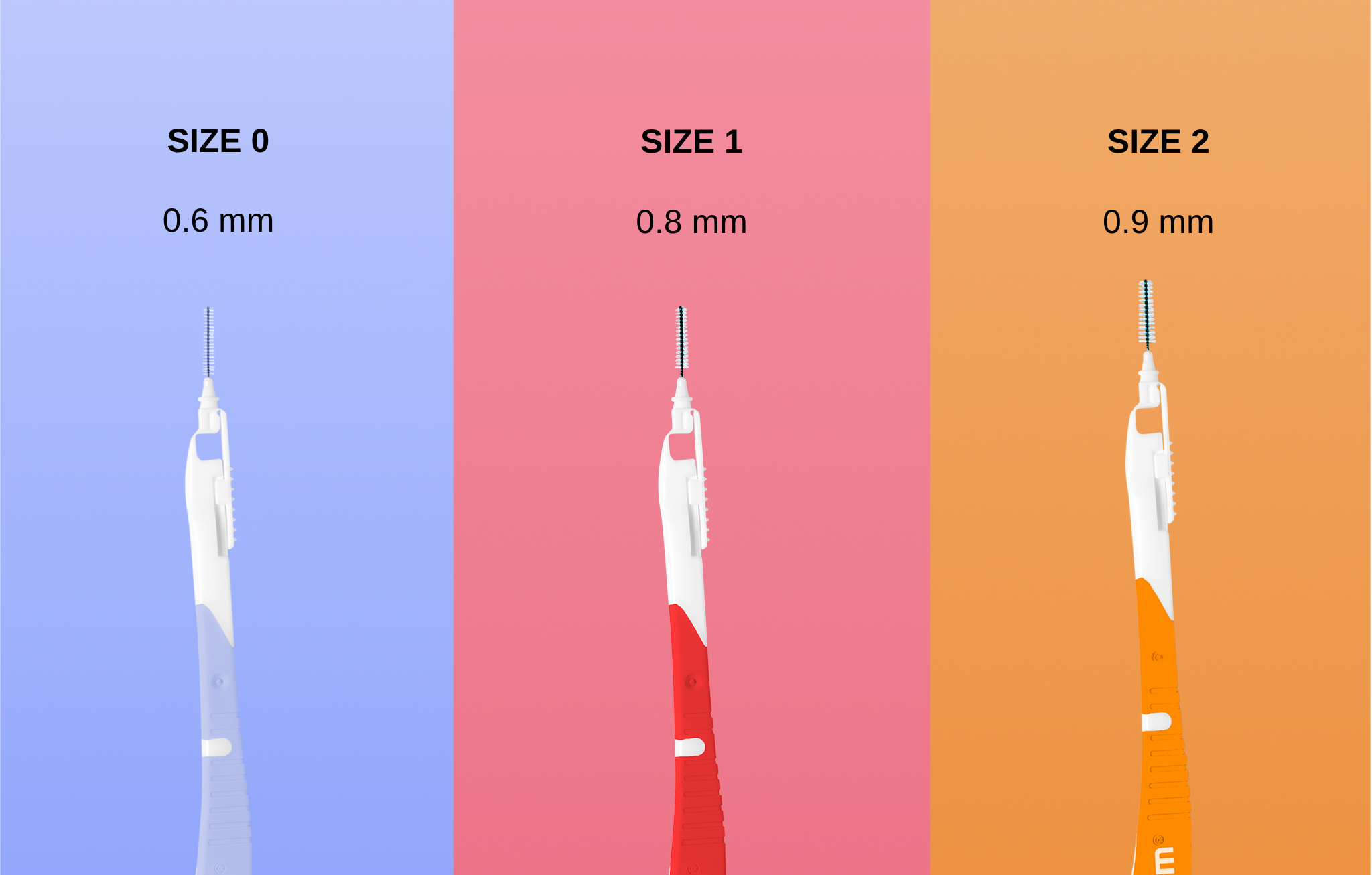 GUM BI-DIRECTION interdental brushes in different sizes and colours