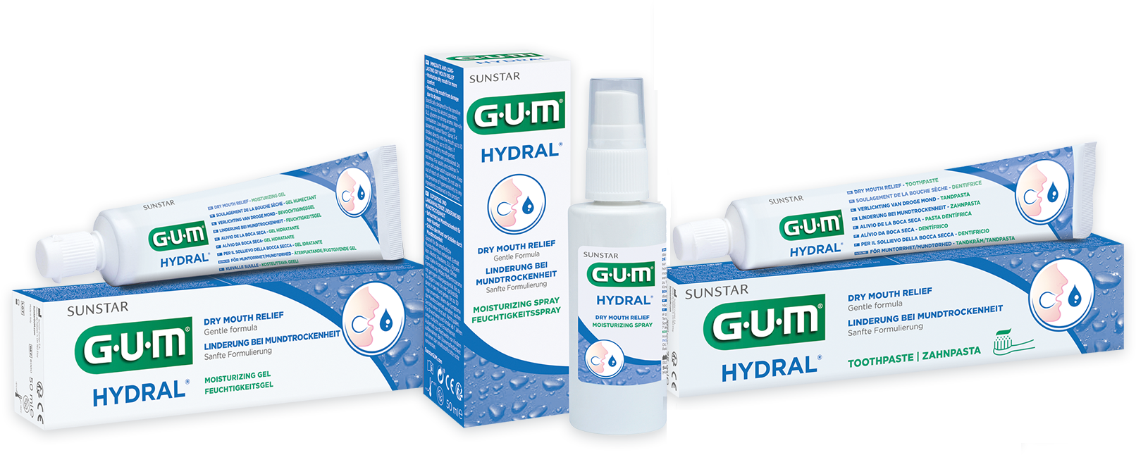GUM HYDRAL erhältlich als Gel, Spray und Zahnpasta