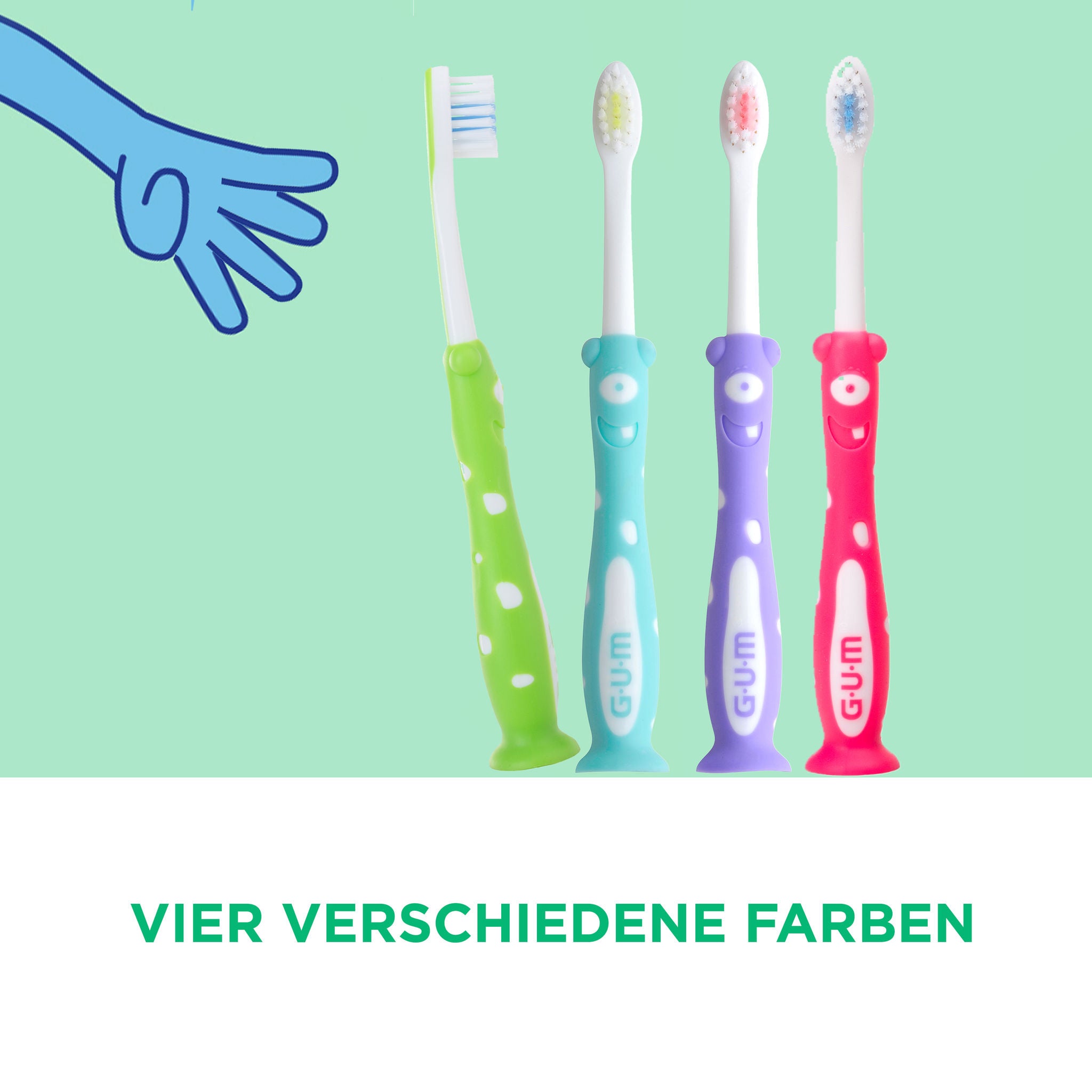 GUM BABY Zahnbürste zur Seite gelegt und eine illustrierte Feder auf den Borsten