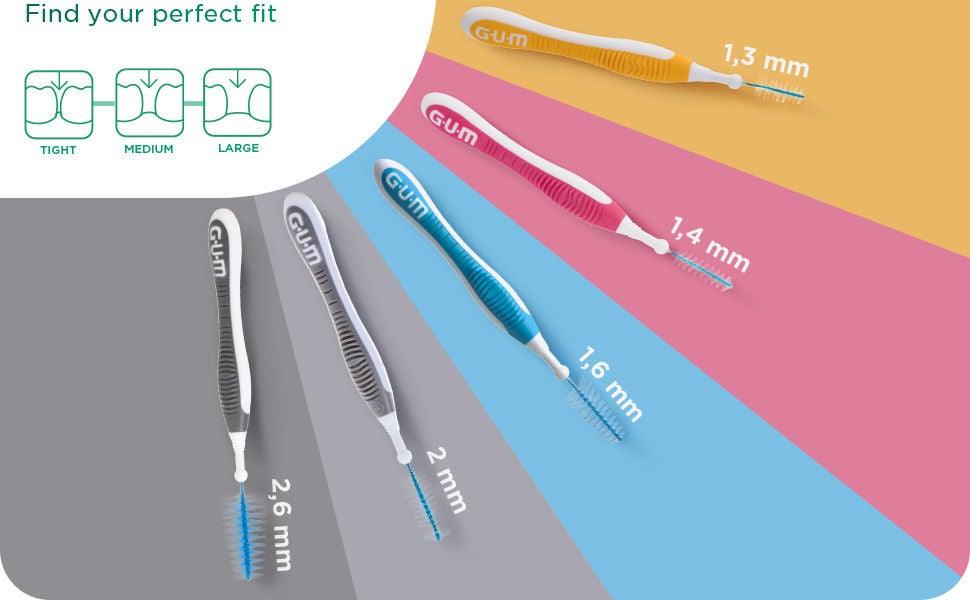 GUM TRAV-LER Interdental Brush shown like a fan in several sizes and colours