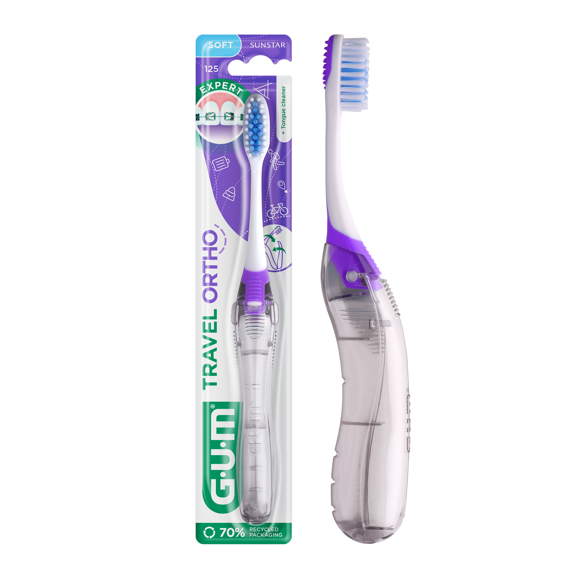 GUM Travel Ortho Toothbrush Purple Compact