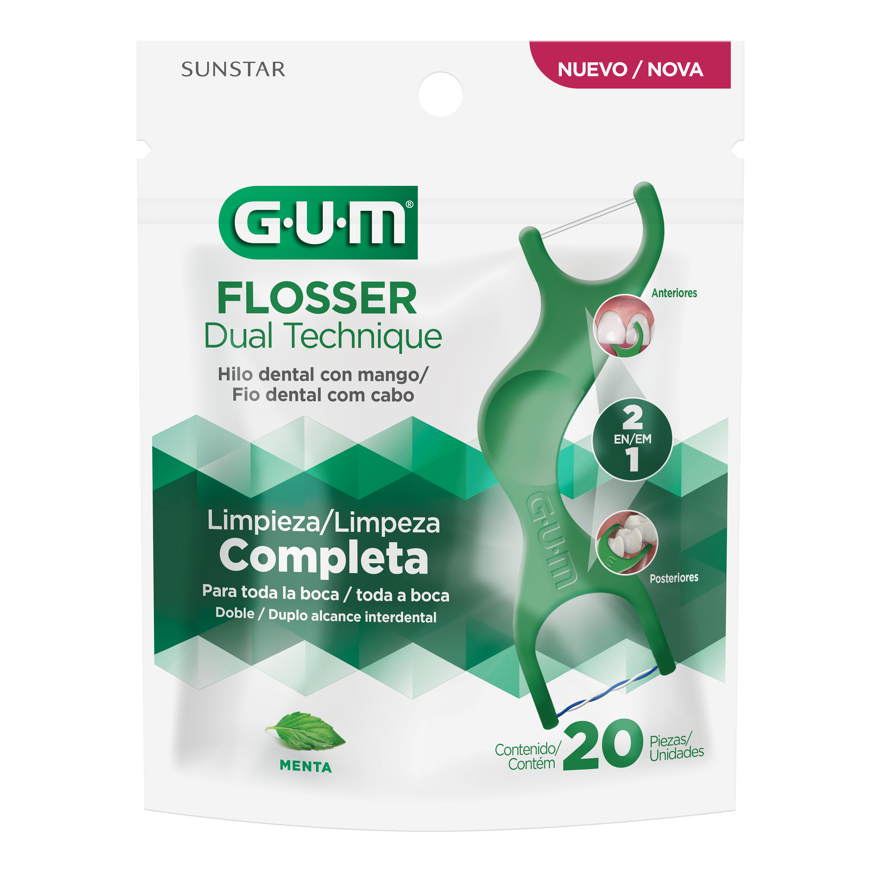 Fio Dental Com Cabo Flosser 2 em 1 DUAL TECHNIQUE GUM