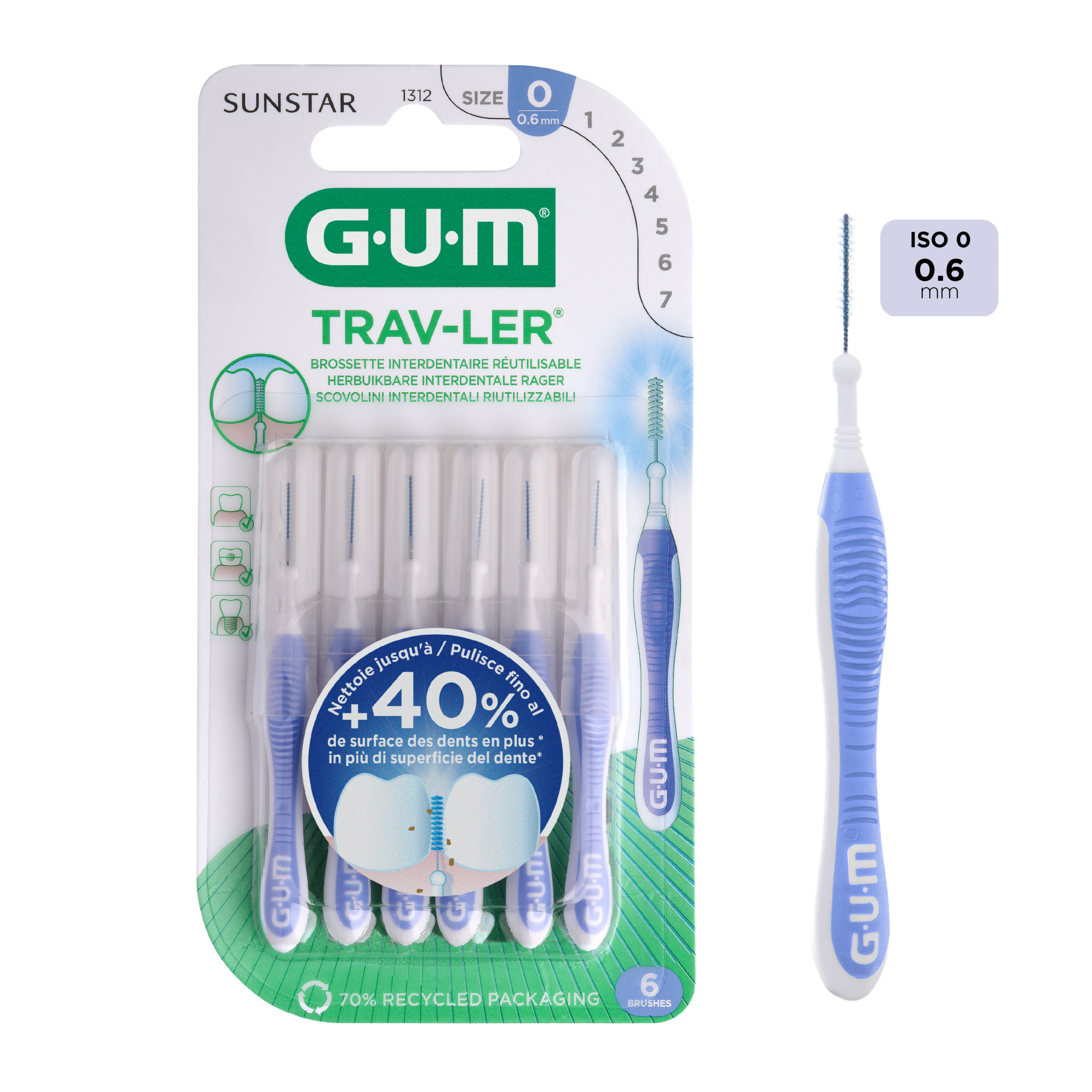 PDP carousel imagery (hero PDP) - 1312HA-GUM-TRAV-LER-INTERDENTAL-BRUSH-0-6MM-6CTS-hero-DTC