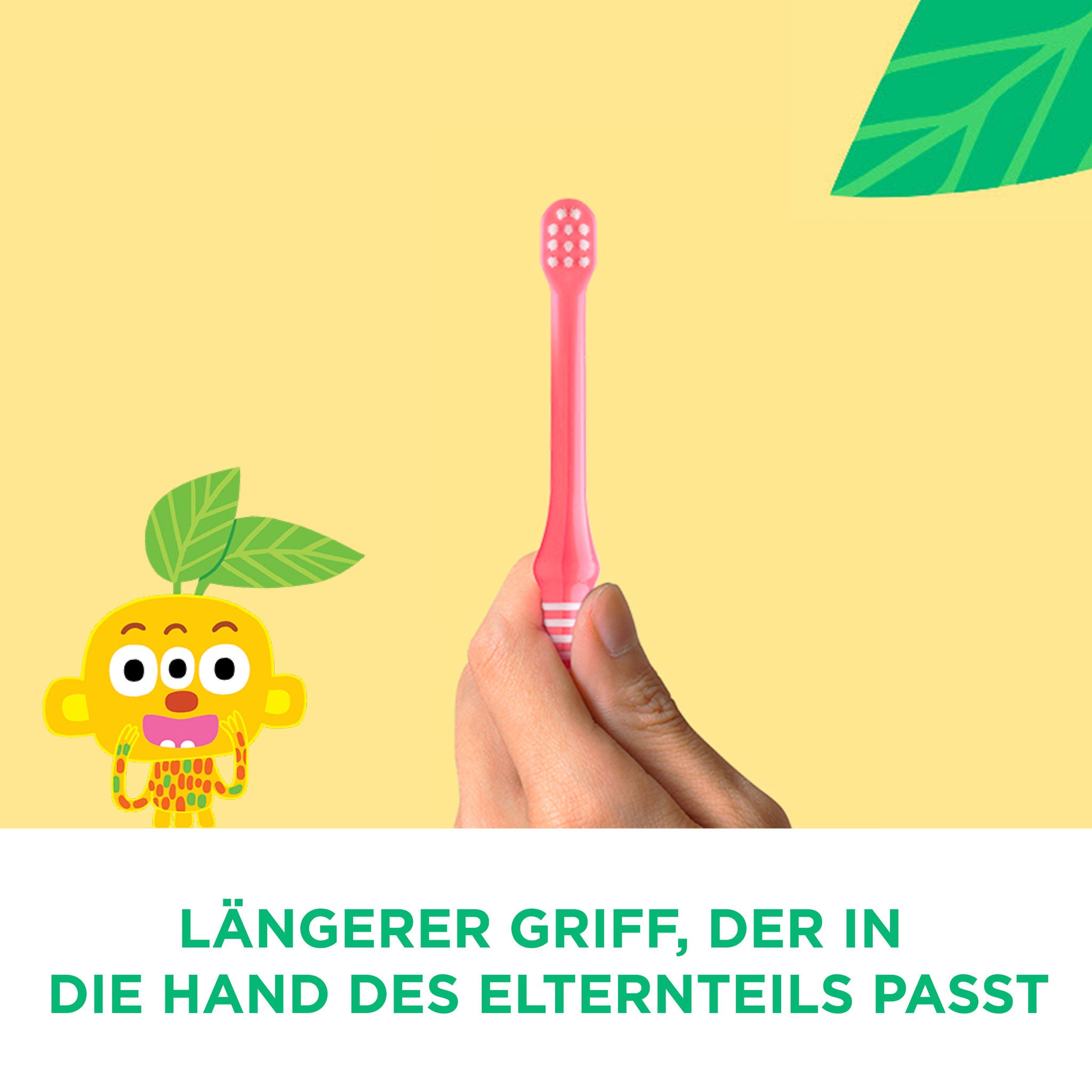 GUM BABY Zahnbürste mit Zoom auf den weichen Borsten und einem Dschungelkumpel auf dem Griff