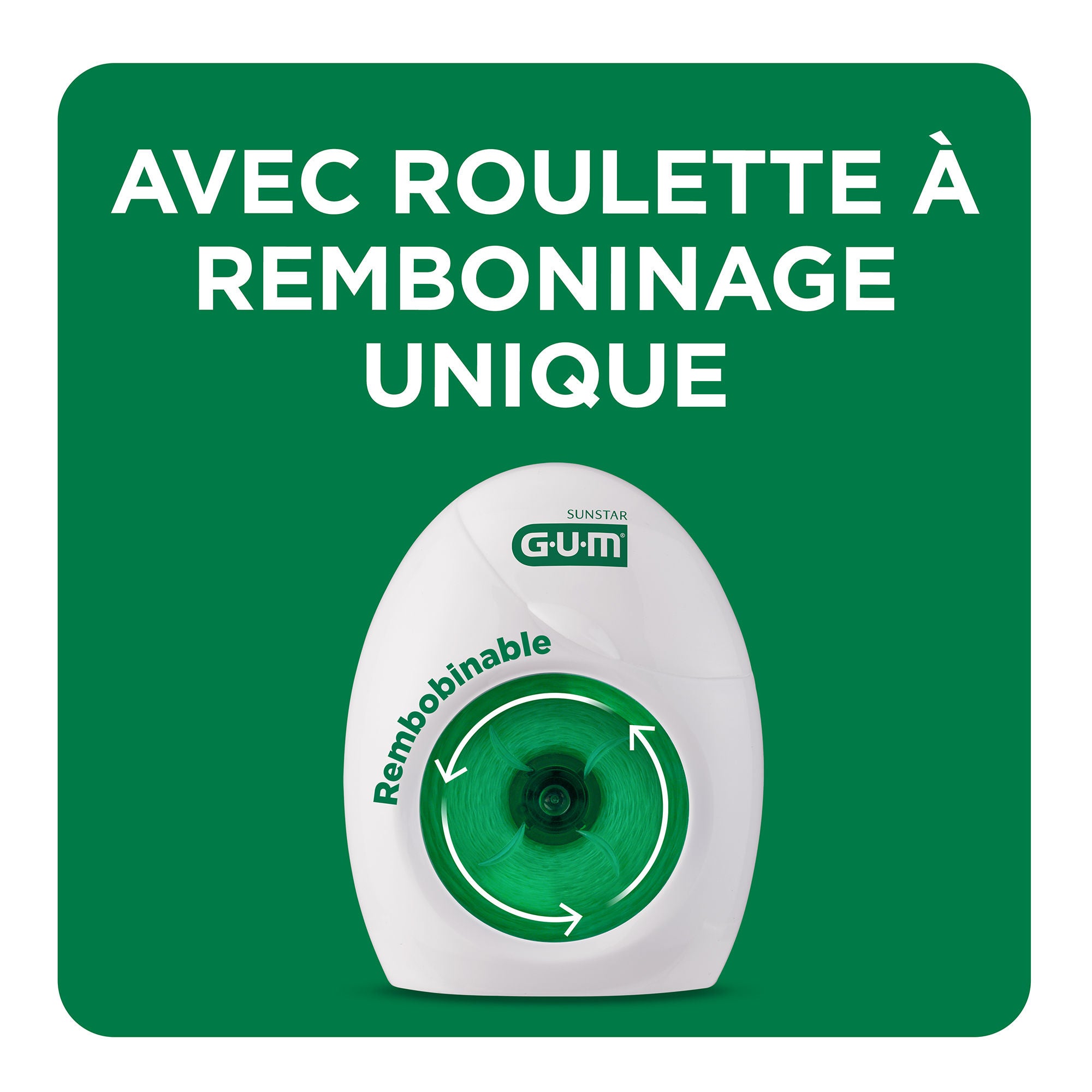La roulette à rembobinage unique évite le gaspillage de fil dentaire