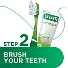 GUM PRO Toothbrush and GUM ActiVital Toothpaste to brush the teeth as second step