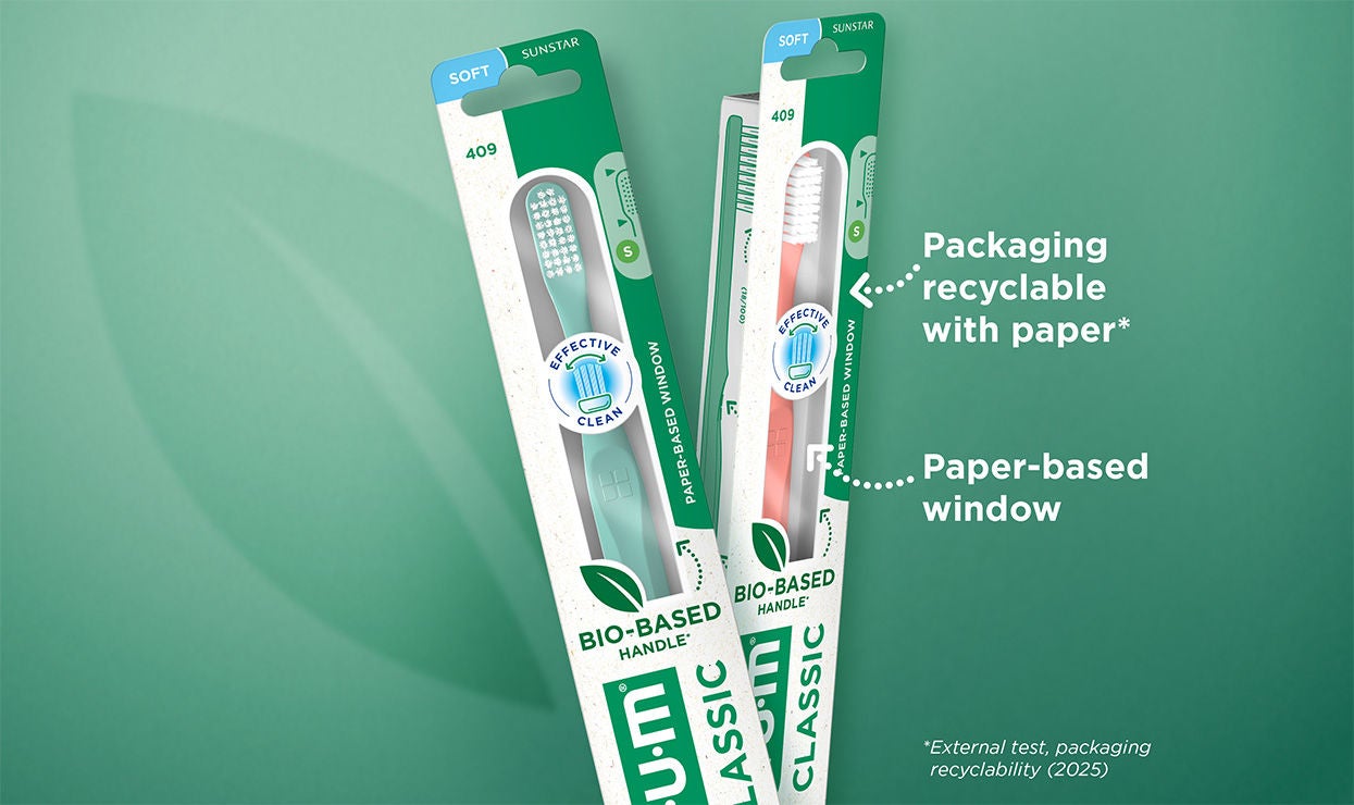 GUM CLASSIC Toothbrushes with packaging recyclable with paper