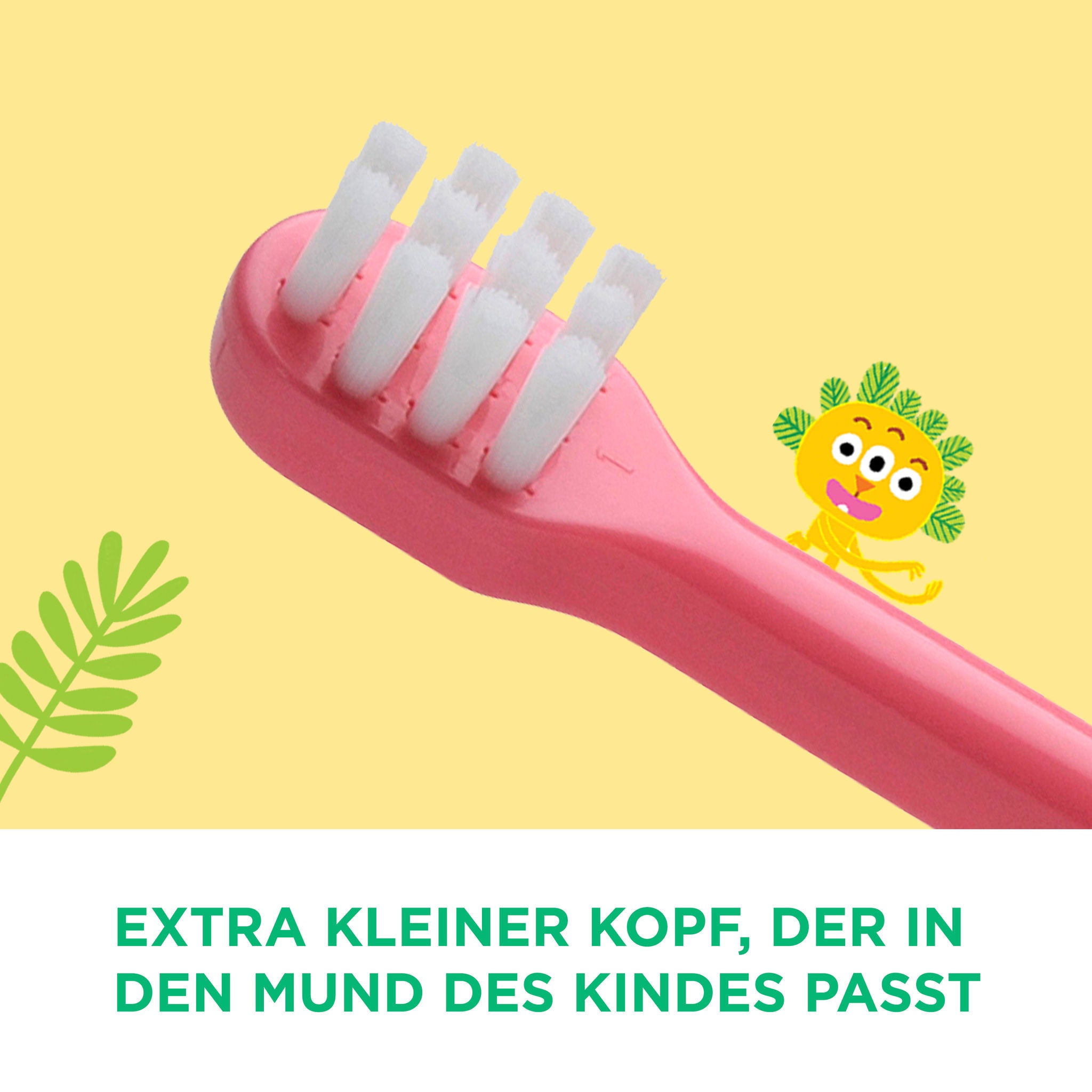 GUM BABY Zahnbürste mit Zoom auf den weichen Borsten und einem Dschungelkumpel auf dem Griff
