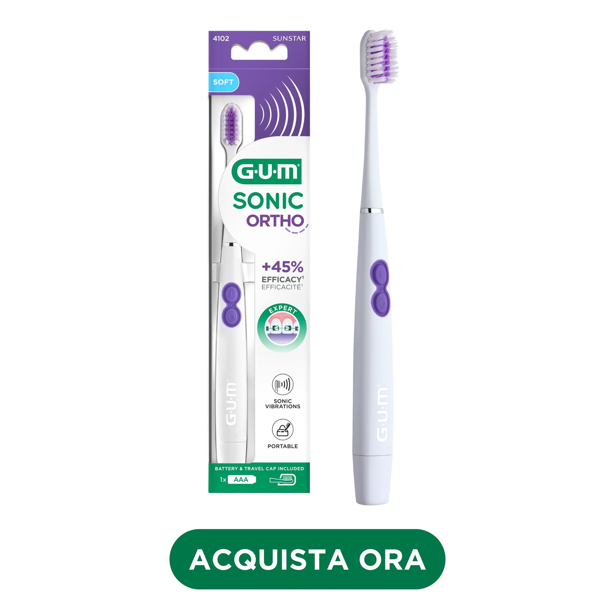 FR_IT_DE_Product catalogue hub images_with-badge_120625 - 4102BXM-GUM-SONIC-ORTHO-toothbrush-IT-hero-with-badge-DTC