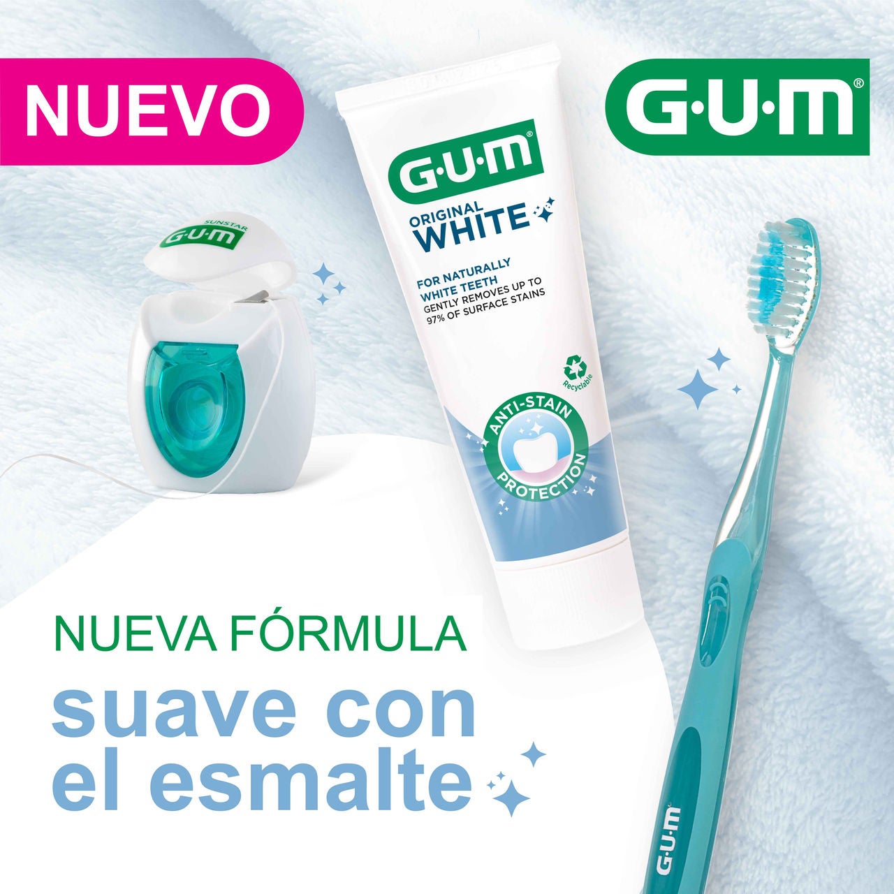 GUM original white pasta, seda y cepillo para blanqueamiento
