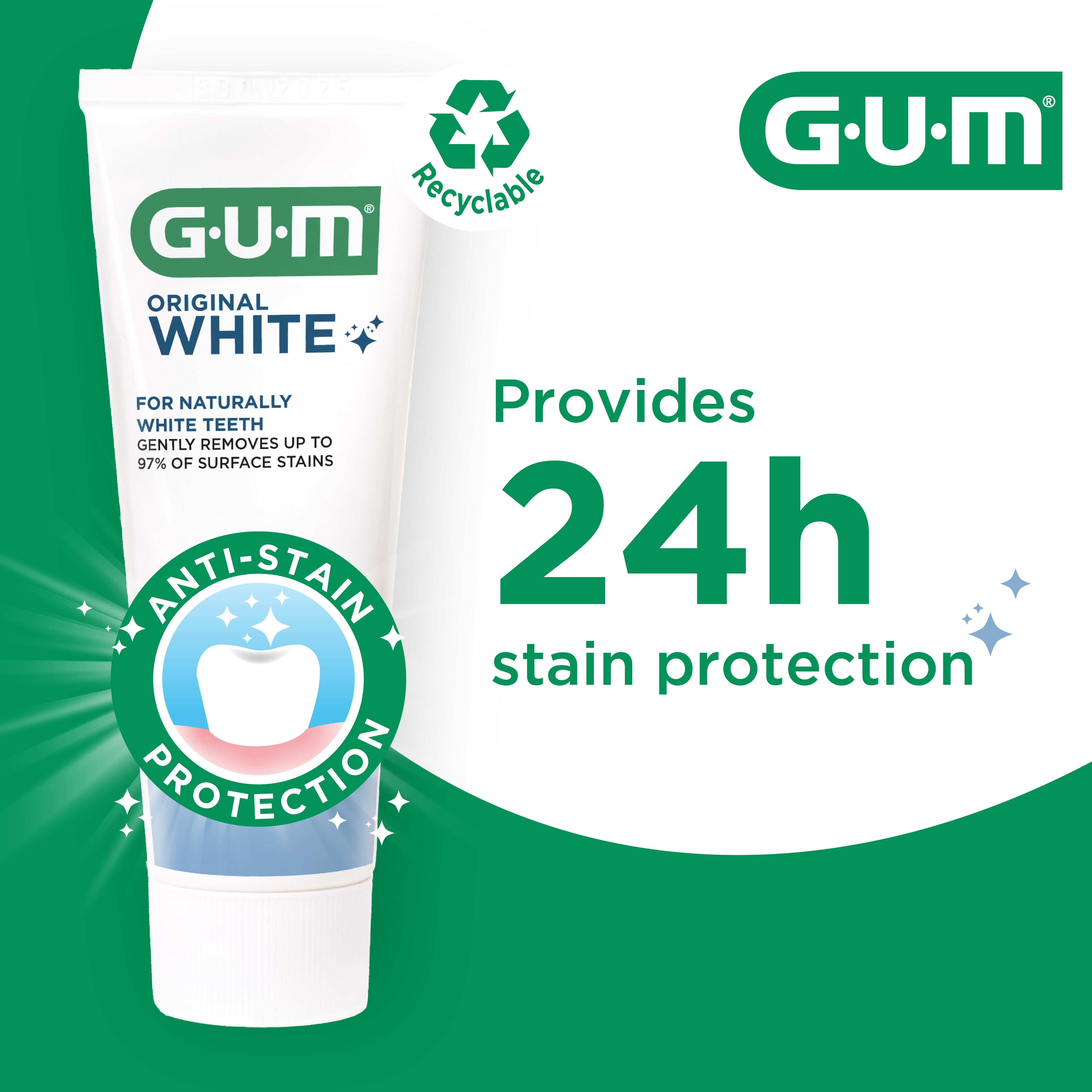 GUM ORIGINAL WHITE toothpaste tube with new icons