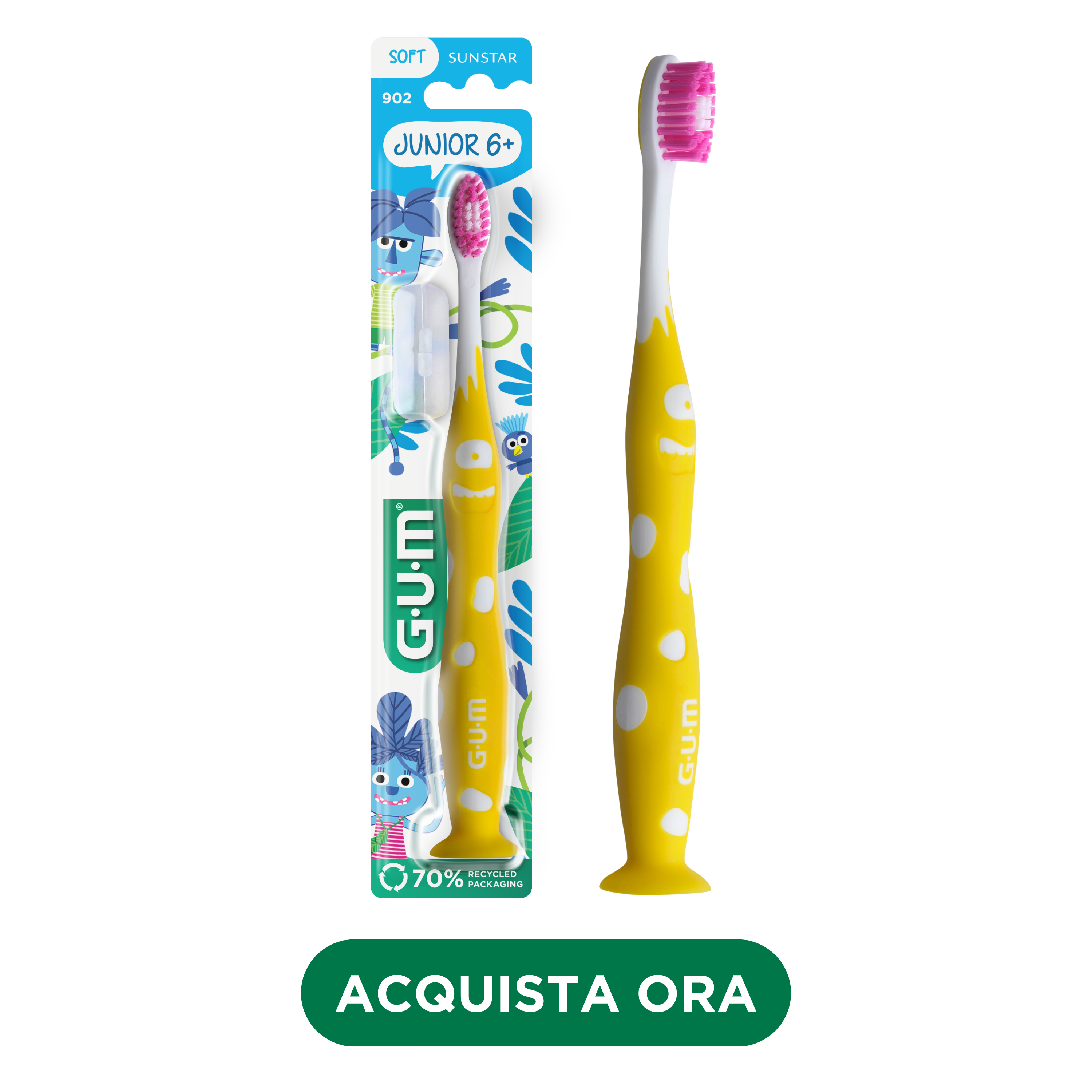 FR_IT_DE_Product catalogue hub images_with-badge_120625 - 902M2-GUM-JUNIOR-TOOTHBRUSH-YELLOW-IT-hero-with-badge-DTC